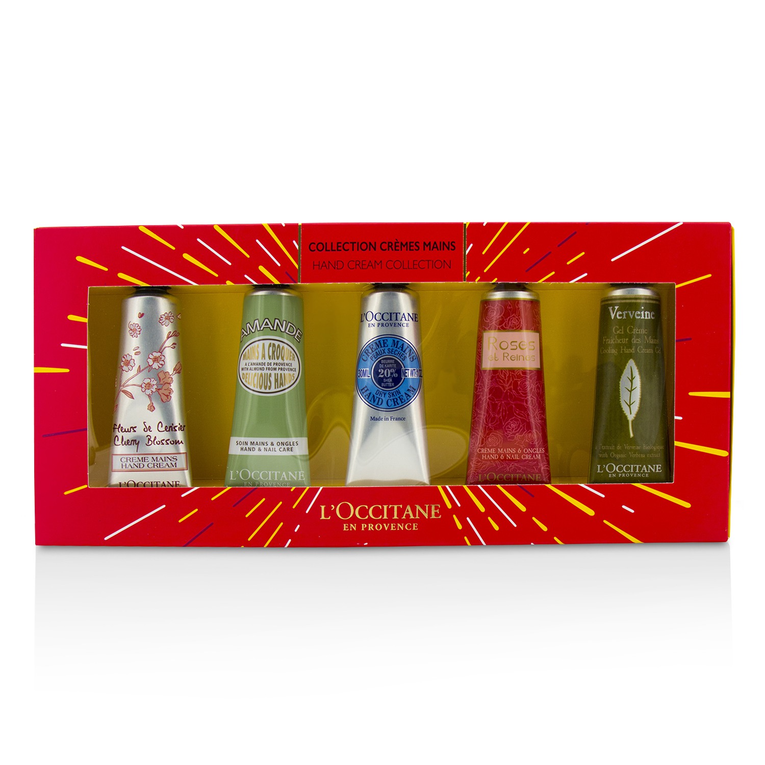 L'Occitane Hand Cream Collection Set: Cherry Blossom + Almond + Shea Butter + Rose + Verveine (Verbena) 5x30ml/1oz