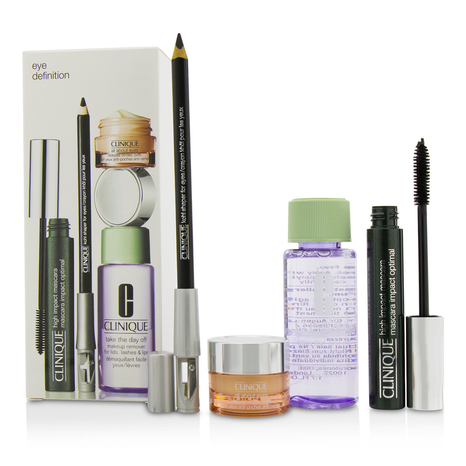 Clinique Eye Definition Set: 1x Kohl Shaper For Eyes + 1x High Impact Mascara + 1x Makeup Remover + 1x All About Eyes 4pcs