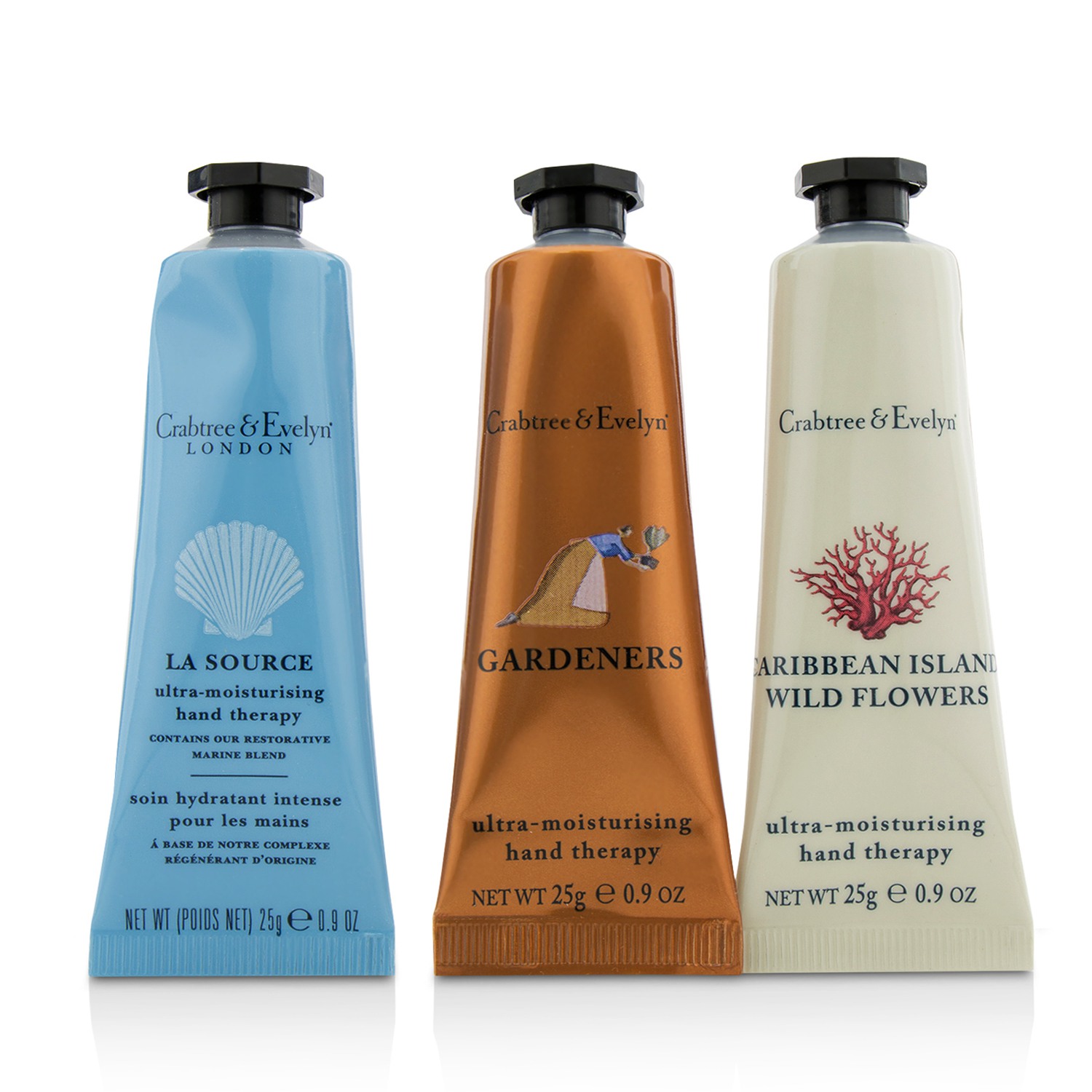 Crabtree & Evelyn Bestsellers Hand Therapy Set (1x Caribbean Island Wild Flowers, 1x Gardeners, 1x La Source) 3x25g/0.9oz