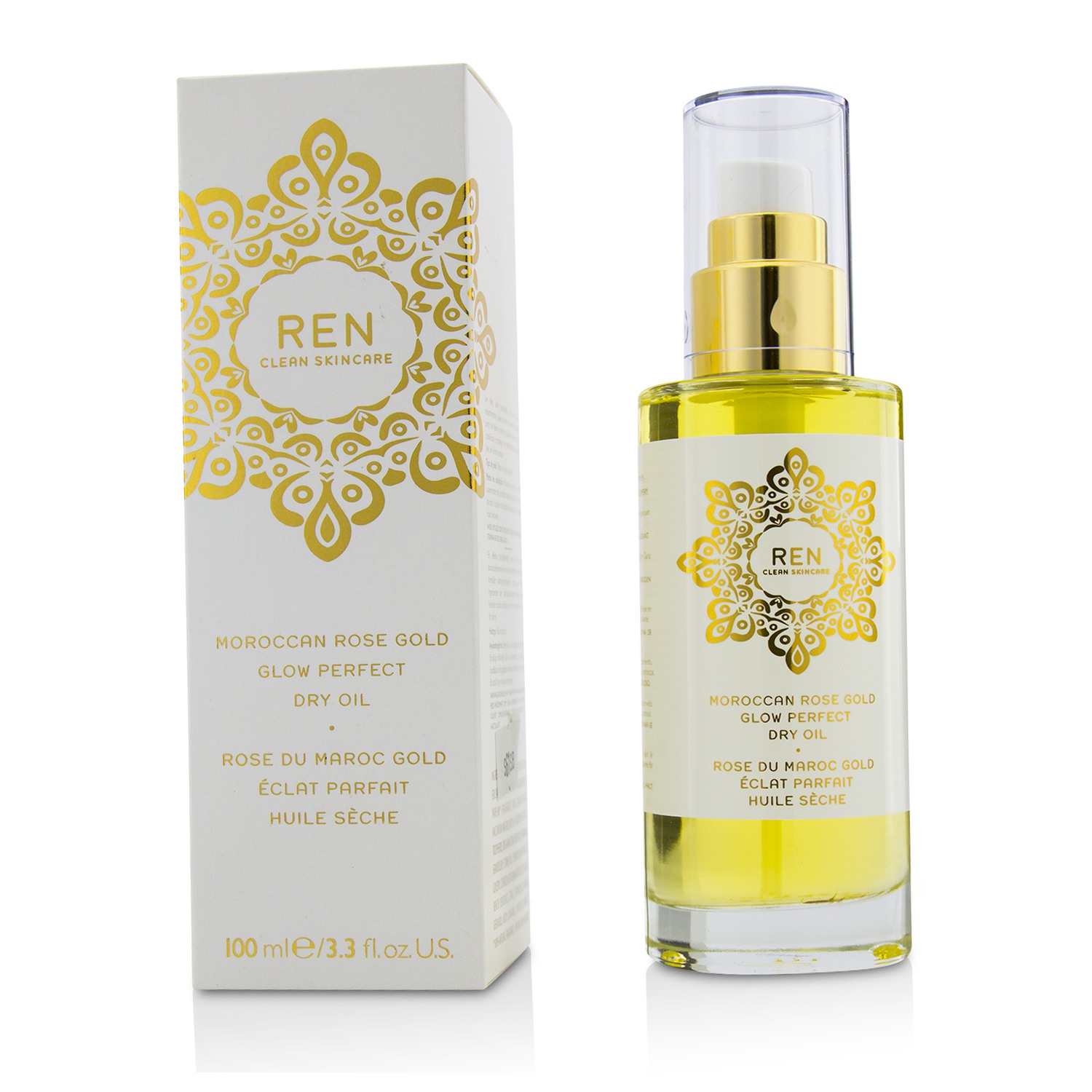 芢 Ren 摩洛哥玫瑰精华护肤 身体金油 养发油 补水润养Glow PerfectDryOil 100ml/3.3oz