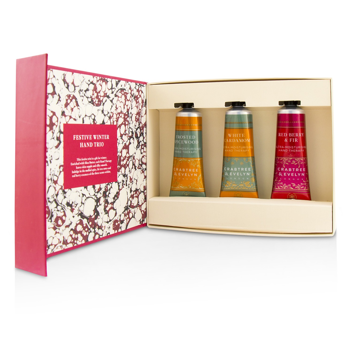 Crabtree & Evelyn Festive Winter Hand Trio (1x Frosted Spicewood, 1x White Cardamom, 1x Red Berry & Fir) 3x25ml/0.86oz