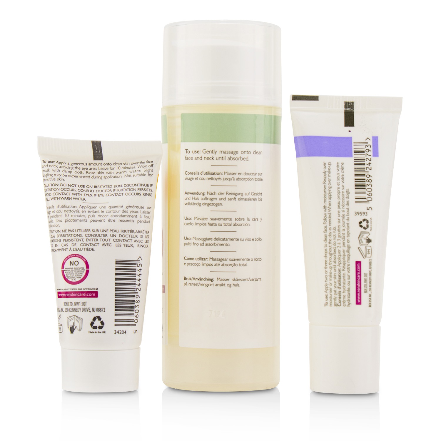 Ren 任  舒緩亮白組合: 面膜 15ml + 精華 10ml + 日霜 50ml 3pcs