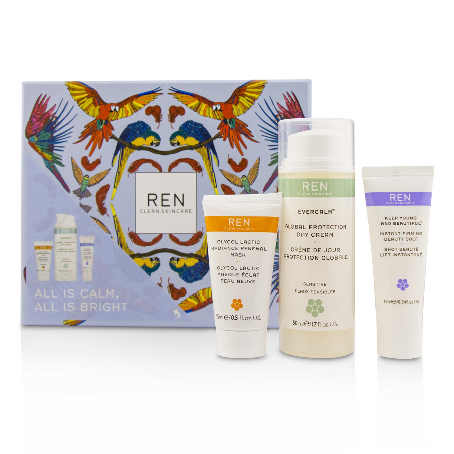 Ren 任  舒緩亮白組合: 面膜 15ml + 精華 10ml + 日霜 50ml 3pcs