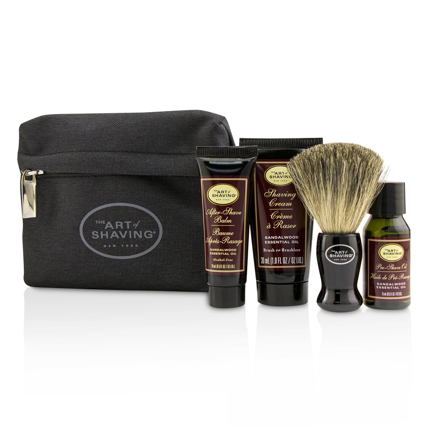 The Art Of Shaving Starter Kit - Sandalwood: Pre Shave Oil + Shaving Cream + After Shave Balm + Brush + Bag 4pcs + 1Bag