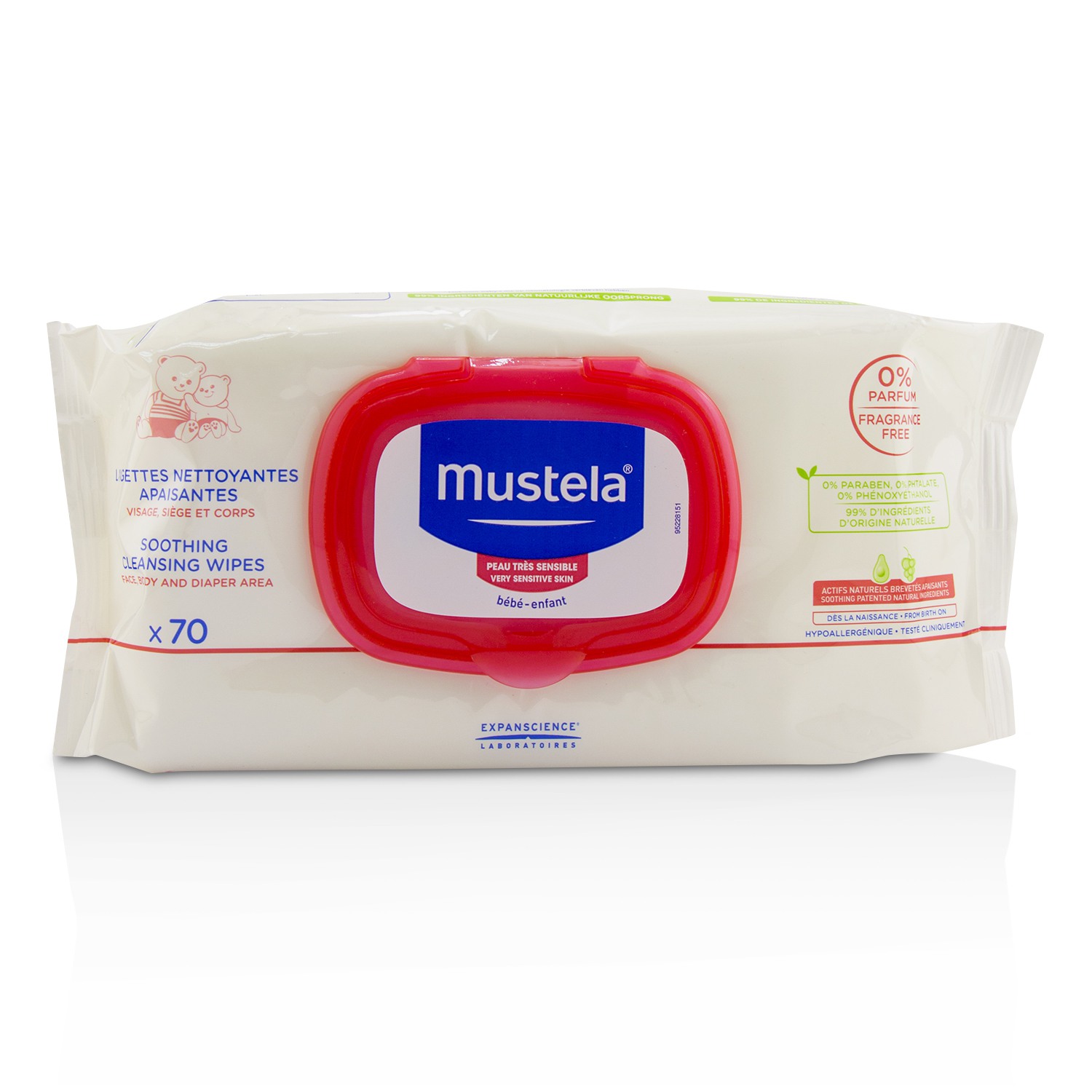 Mustela Soothing Cleansing Wipes - Fragrance Free (For Very Sensitive Skin) 70wipes