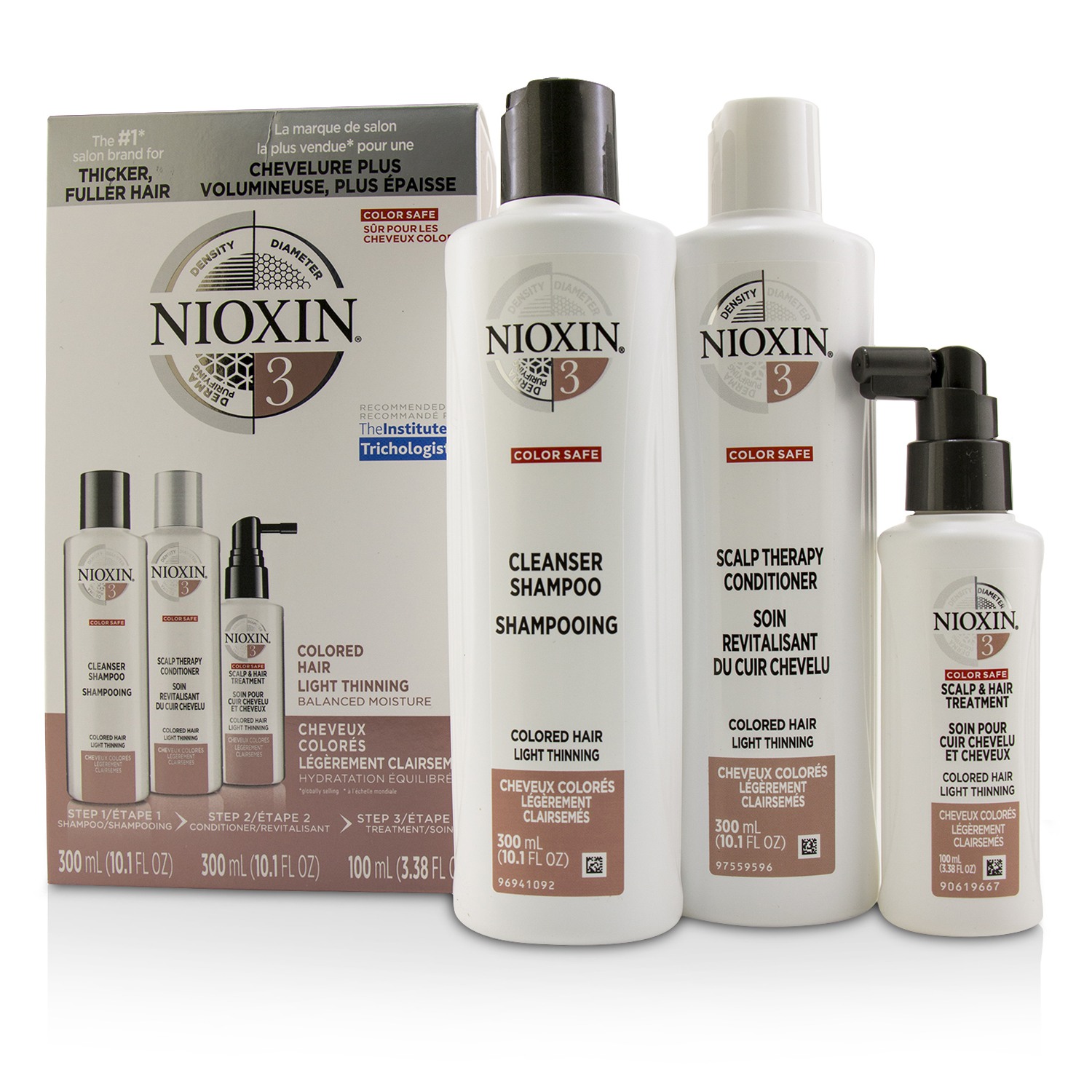 Nioxin 3D Care System Kit 3 - For Colored Hair, Light Thinning, Balanced Moisture ערכה עבור שיער צבוע, מתדלדל מעט, 3pcs