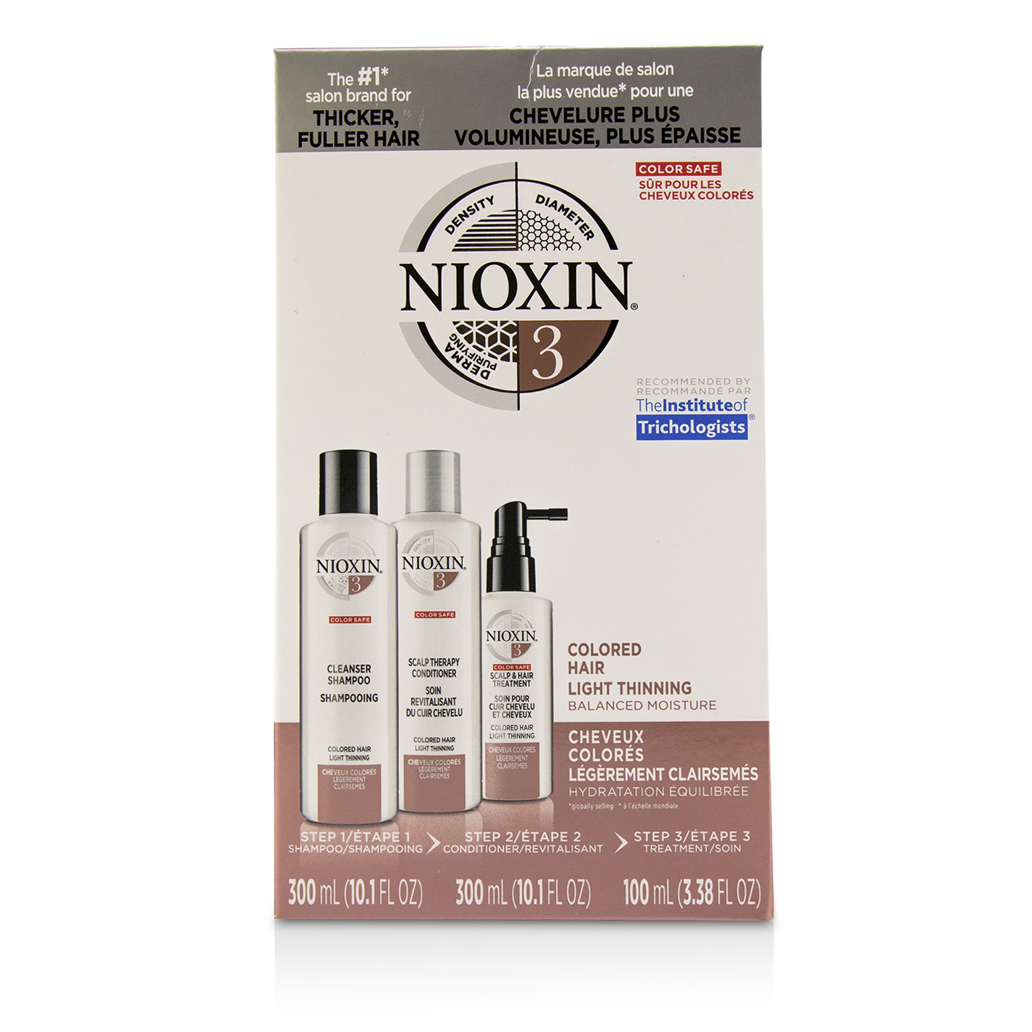 Nioxin 3D Care System Kit 3 - For Colored Hair, Light Thinning, Balanced Moisture ערכה עבור שיער צבוע, מתדלדל מעט, 3pcs