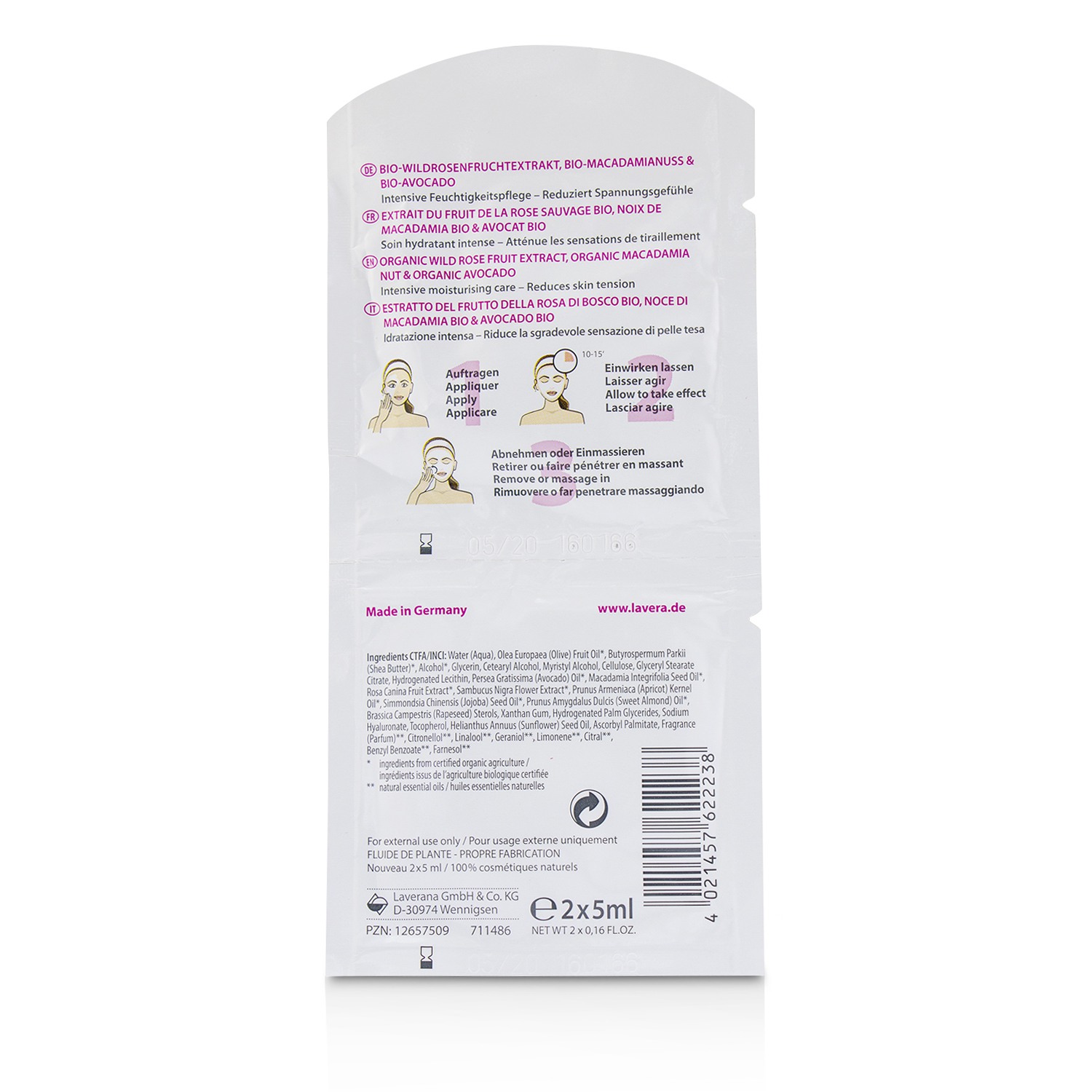 Lavera Maseczka do twarzy Organic Wild Rose Hydro Effect Hydrating Mask 2x5ml