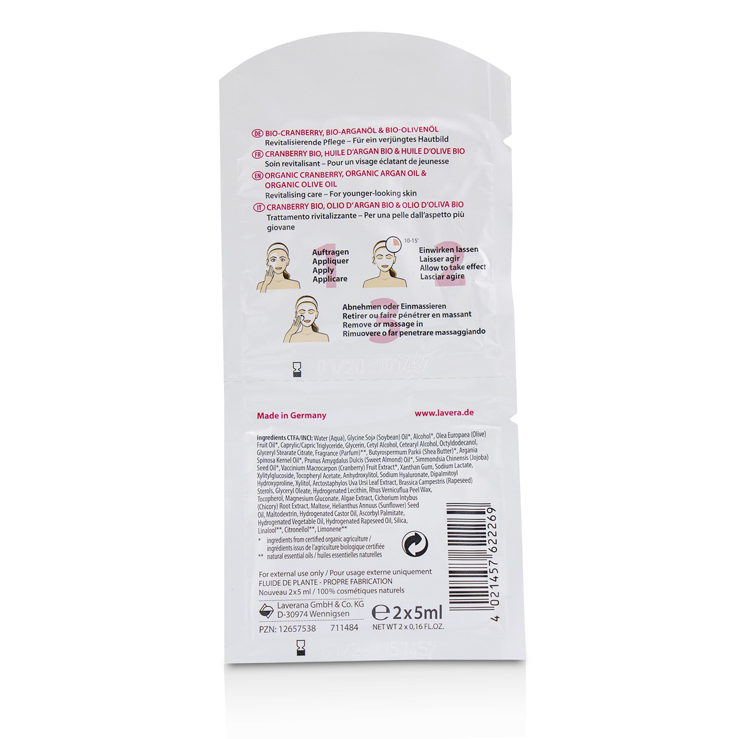 Lavera Organic Cranberry & Argan Oil Anti-Age Regenerating Mask 2x5ml
