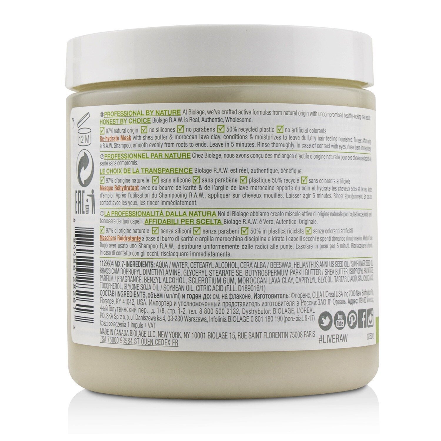 Matrix Biolage R.A.W. Re-Hydrate Mascarilla de Arcilla (Para Cabello Seco, Opaco) 400ml/14.4oz