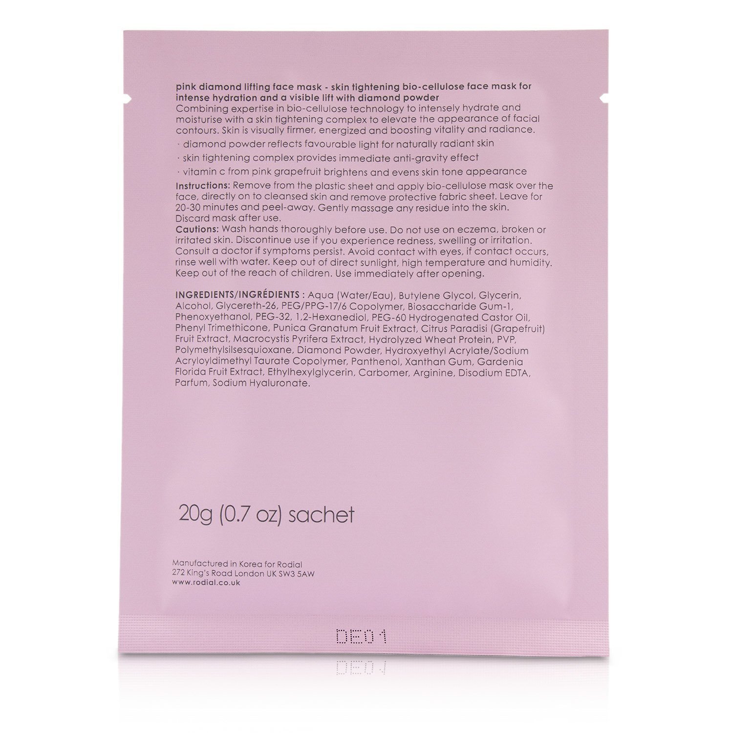 Rodial Pink Diamond Lifting Face Mask 8x20g/0.7oz