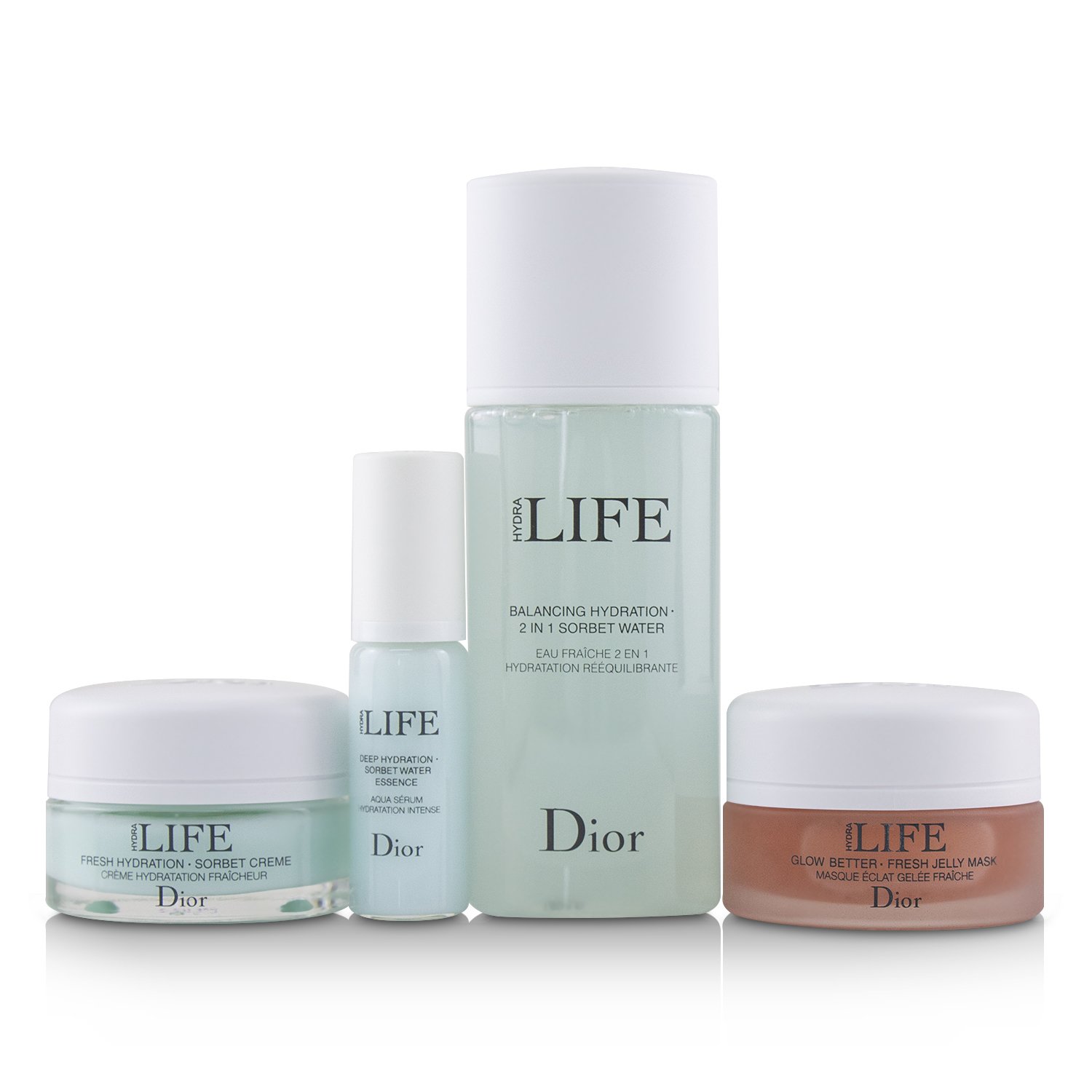 Christian Dior مجموعة Hydra Life للسفر: ماء مرطب موازن + خلاصة مائية مرطبة كريم مرطب منعش + ماسك Glow Better 4pcs