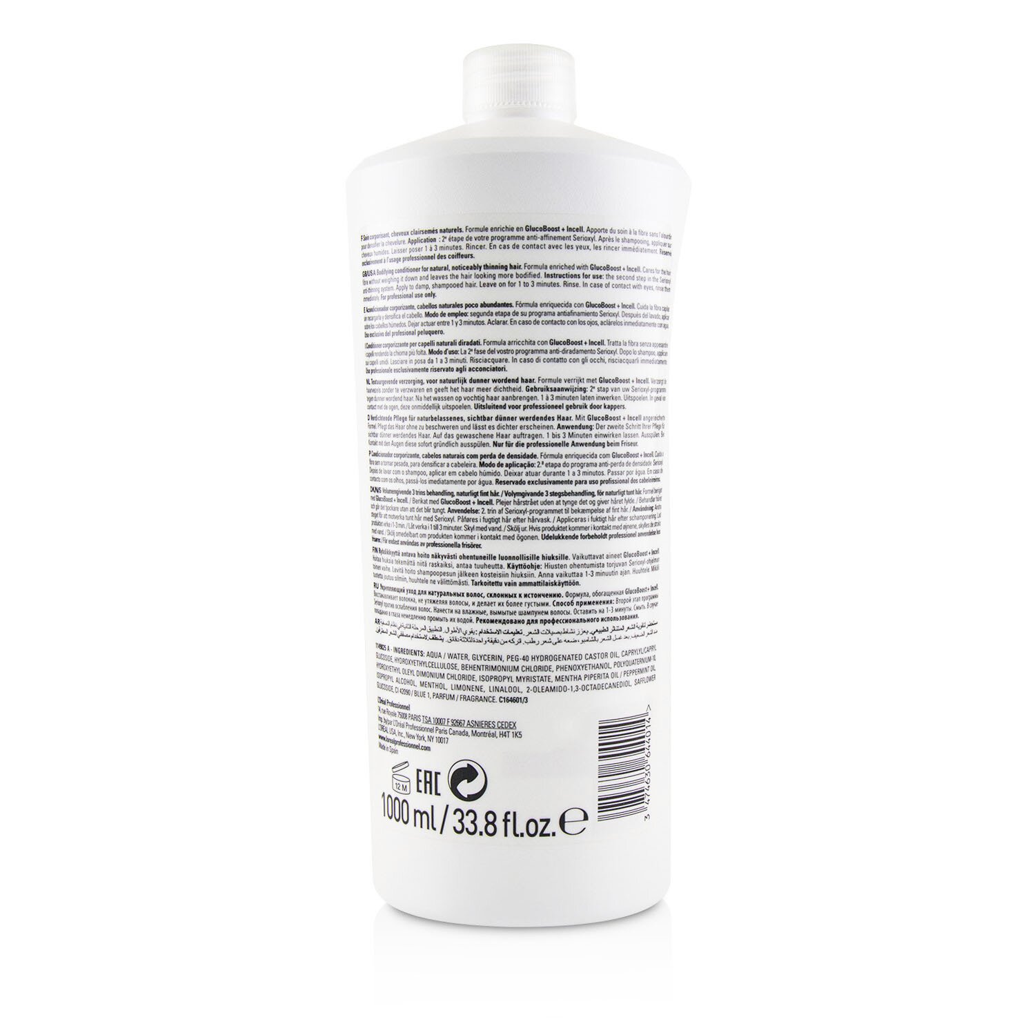 L'Oreal Professionnel Serioxyl GlucoBoost + Incell Acondicionador Dador de Cuerpo (Cabello Natural, Notablemente Adelgazado) 1000ml/33.8oz