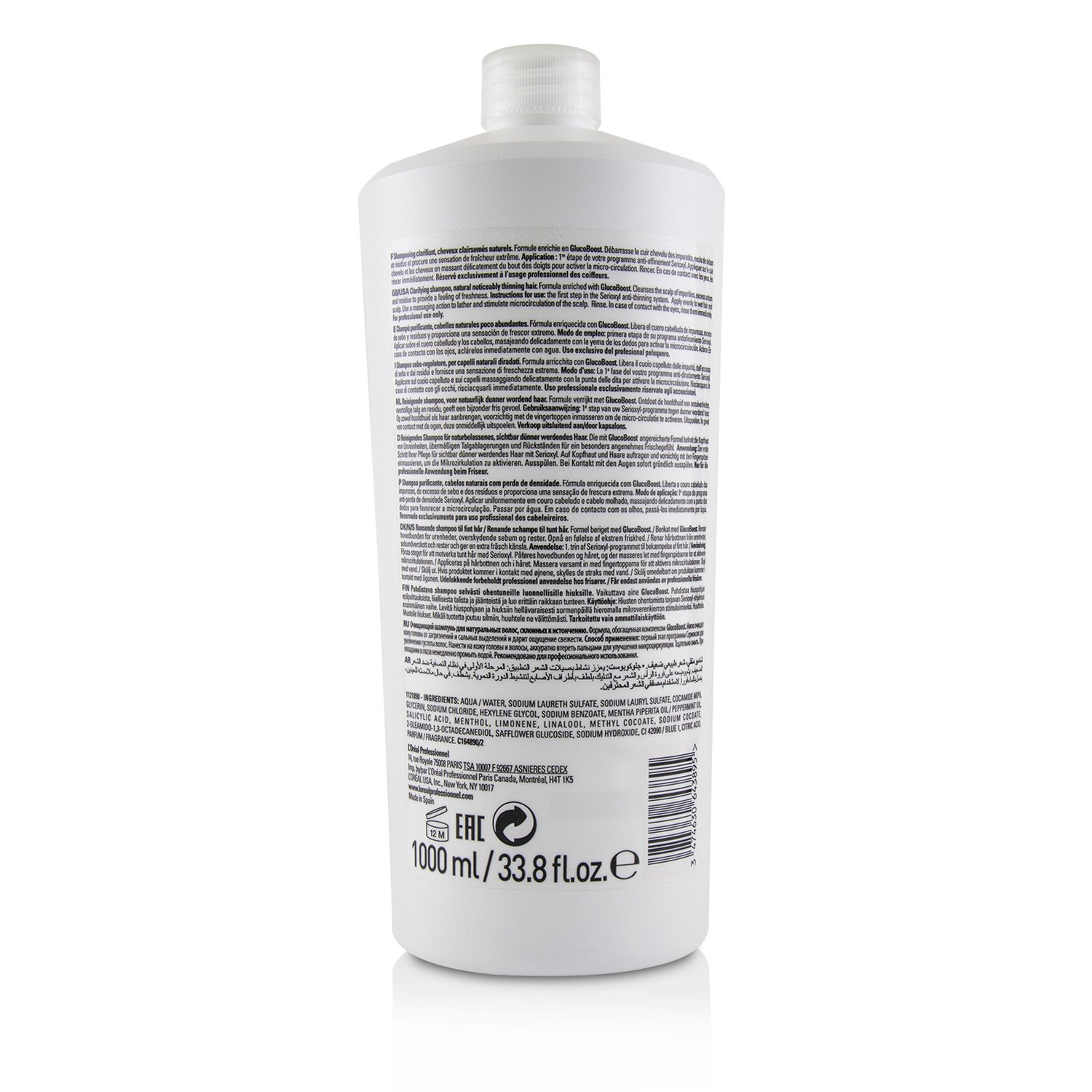 L'Oreal Professionnel Serioxyl GlucoBoost Champú Aclarante (Cabello Natural, Notablemente Adelgazante) 1000ml/33.8oz