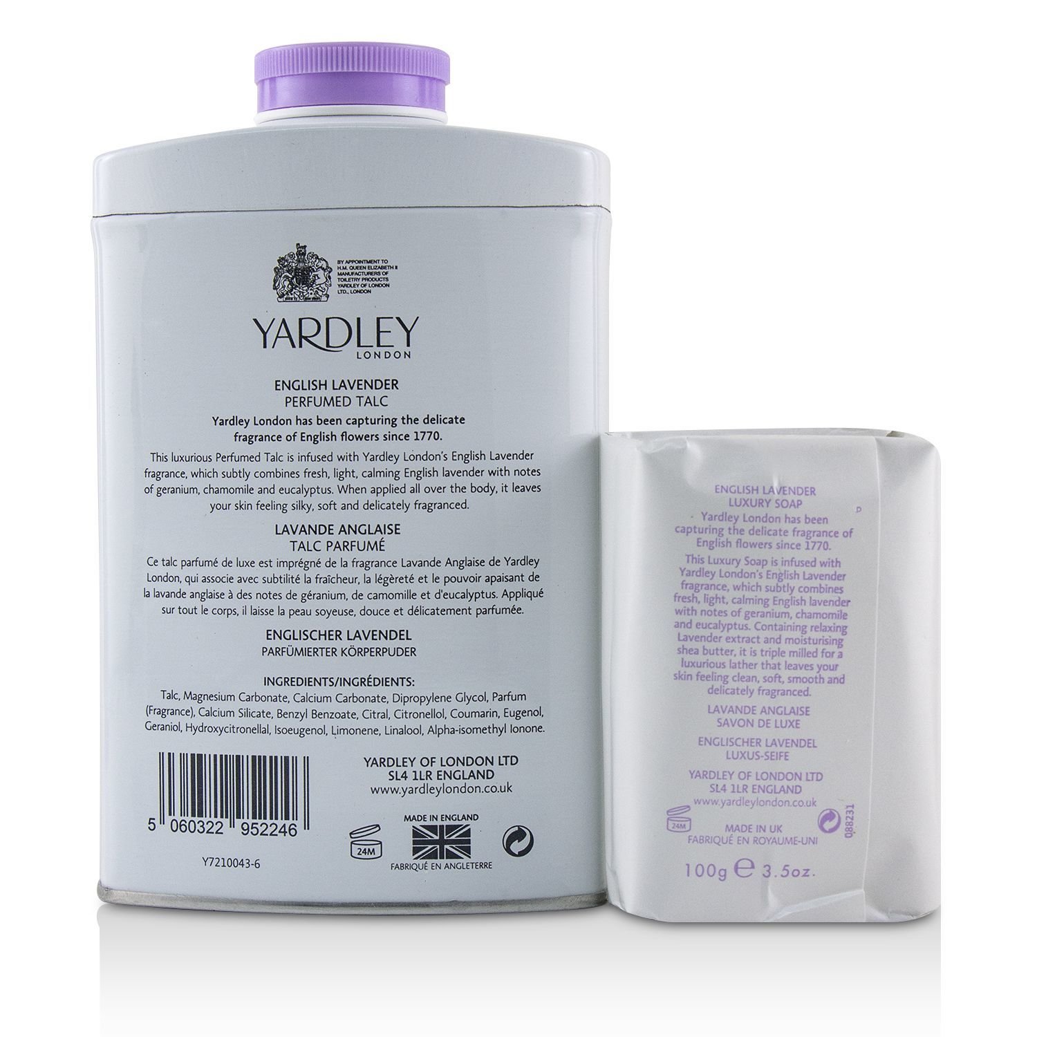 Yardley London English Lavender Corffet: Talco Perfumado 200g/7oz + Jabón Lujoso 100g/3.5oz 2pcs