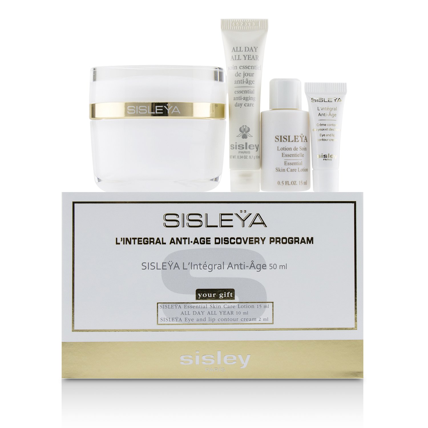 Sisley برنامج مضاد لآثار التقدم بالسن Sisleya L'Integral: Sisleya للوجه 50مل، غسول Sisleya 15مل، Sisleya للعيون 2مل، All Day All Year 10مل 4pcs