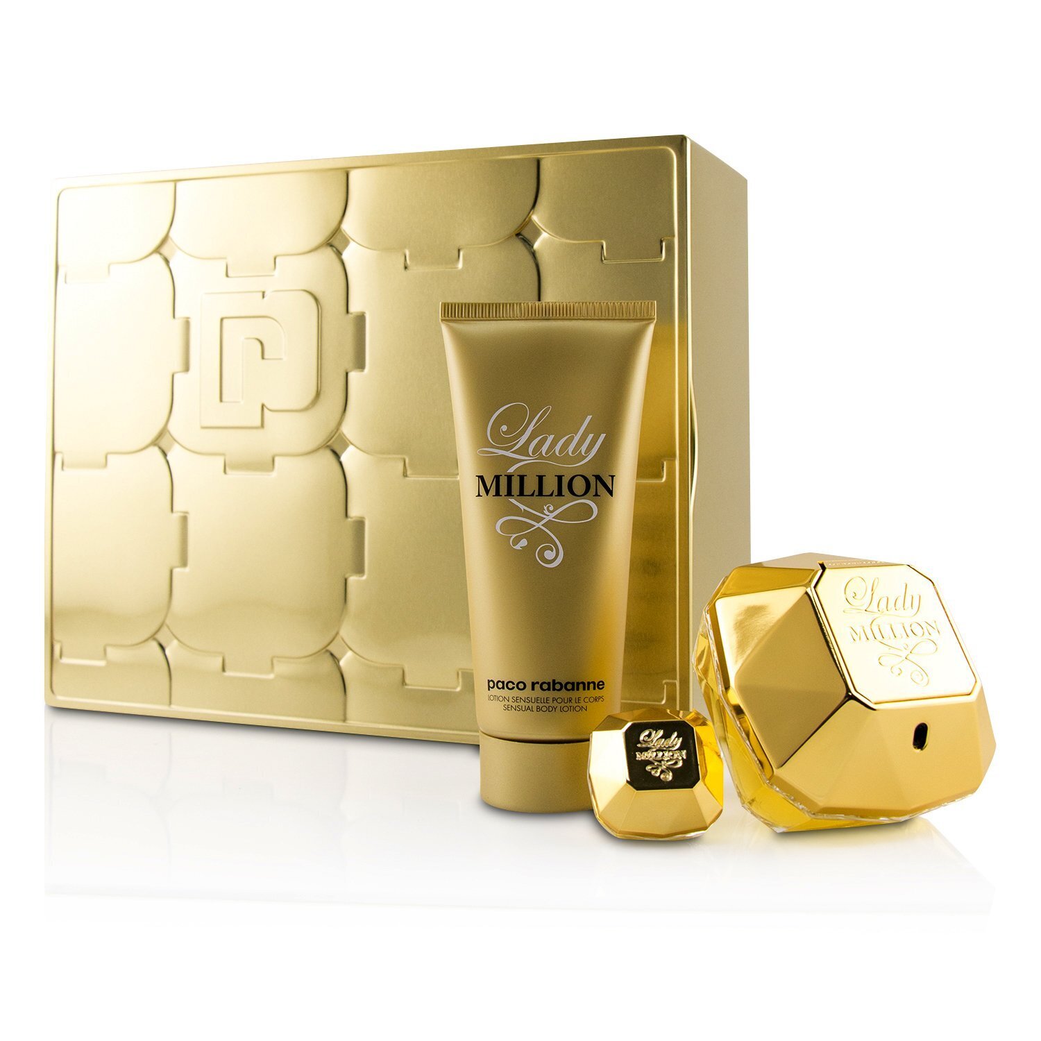 Paco Rabanne Lady Million Coffret: Eau De Parfum Spray 80ml/2.7oz + Eau De Parfum Splash 5ml/0.17oz + Sensual Body Lotion 100ml/3.4oz 3pcs