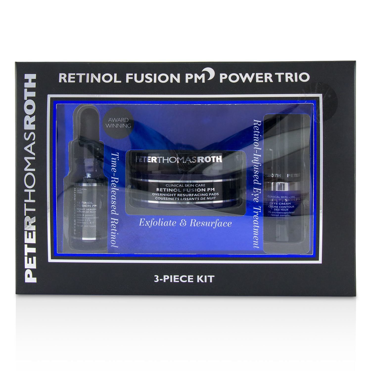 Peter Thomas Roth Kit Retinol Fusion PM Power Trio: Almohadillas Resurgidoras Para la Noche 20 Almohadillas + Suero de Noche 12ml/0.4oz + Crema de Ojos 7ml/0.24oz 3pcs