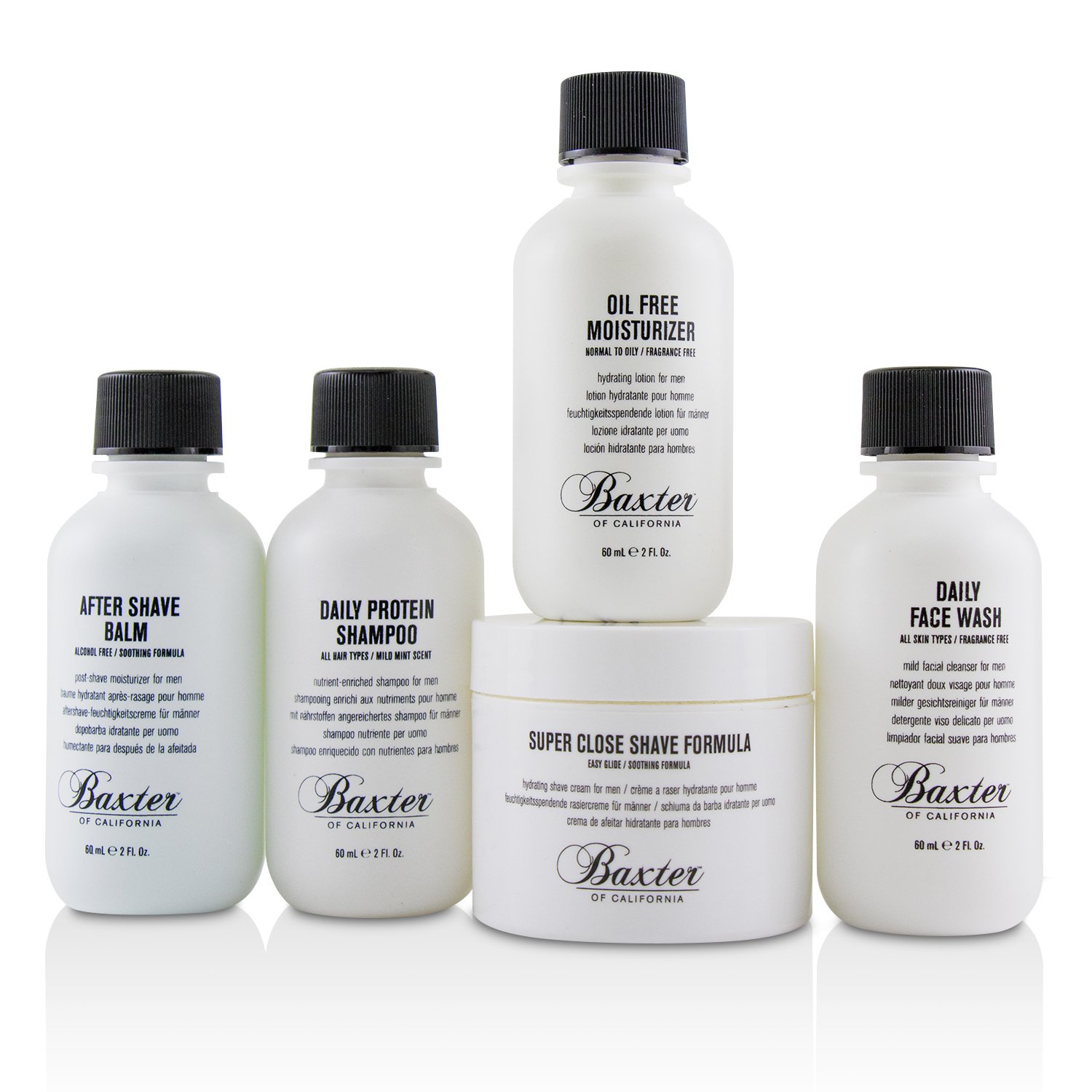 Baxter Of California Travel Starter Kit: Face Wash + Shave Formula + Moisturizer + Shave Balm + Shampoo + Bag 5pcs + 1 Bag
