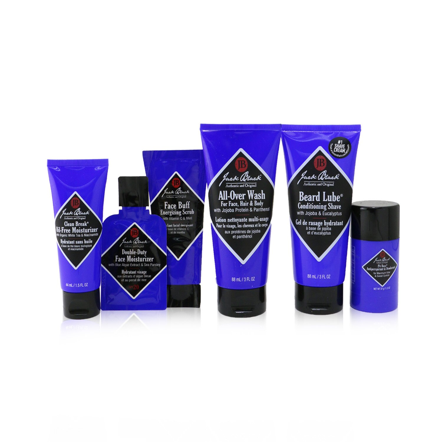 Jack Black Grab & Go Traveler 5-Pieces Set: All-Over Wash 88ml + Conditioning Shave 88ml + Moisturizer 44ml + Deodorant 37g + Travel Bag 4pcs+1bag