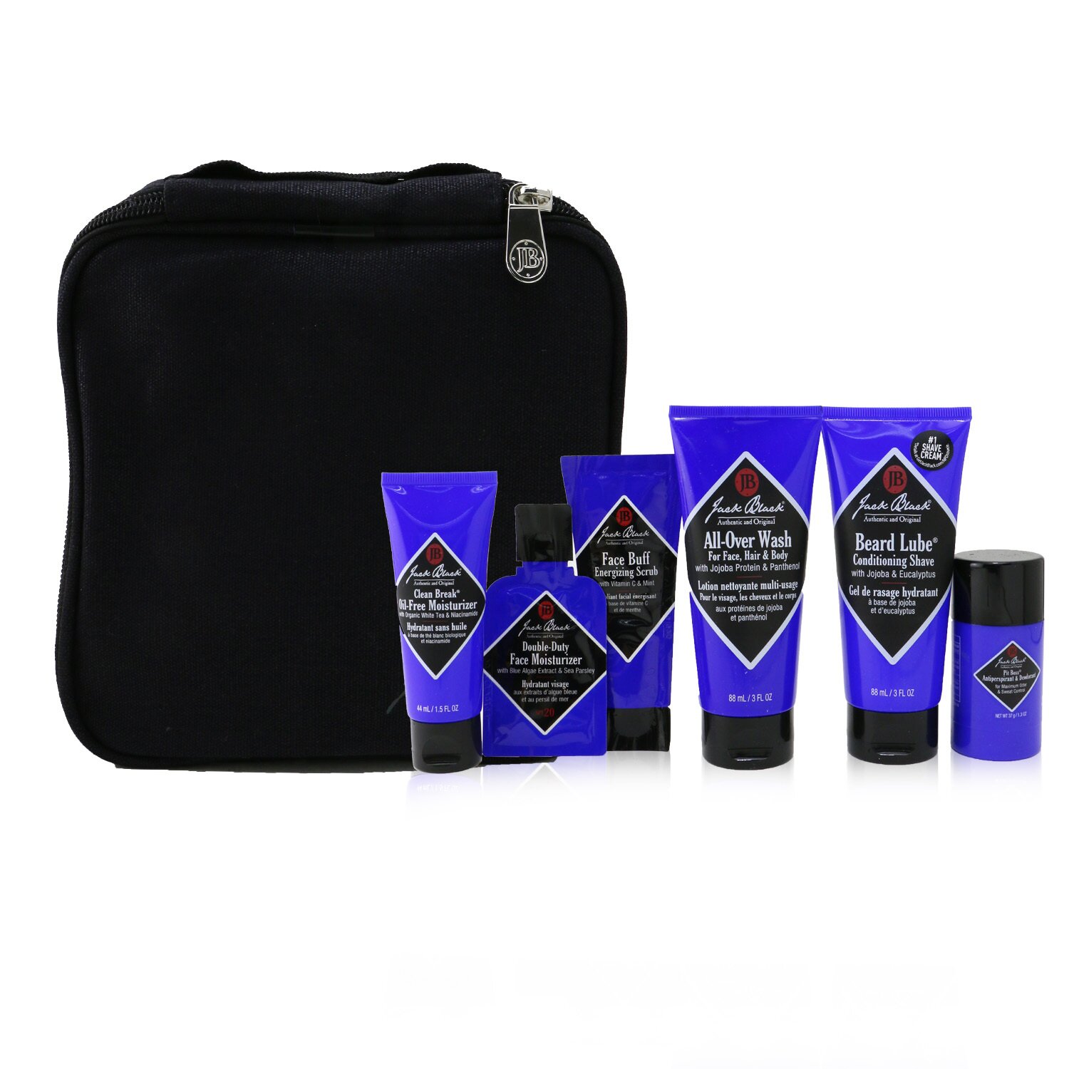 Jack Black Grab & Go Traveler 5-Pieces Set: All-Over Wash 88ml + Conditioning Shave 88ml + Moisturizer 44ml + Deodorant 37g + Travel Bag 4pcs+1bag