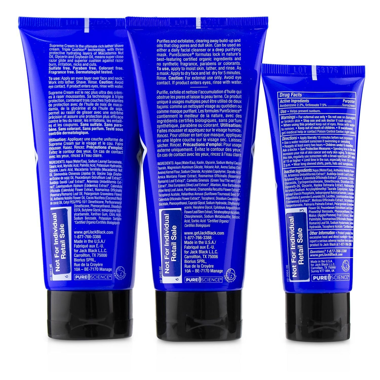 Jack Black Shave Essentials Kit: Deep Dive Glycolic Facial Cleanser + Supreme Cream Triple Cushion Shave Lather + Double Duty Face Moisturizer SPF20 3pcs+1Bag
