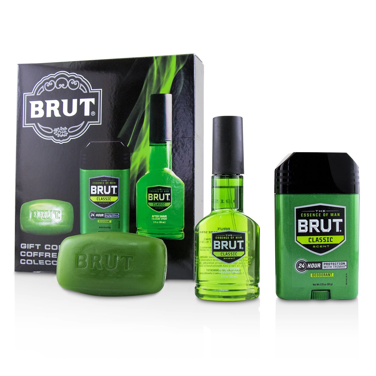 Faberge Brut Coffret: After Shave Cologne Spray 88ml/3oz + Solid Deodorant 70ml/2.25oz + Classic Bar Soap 99g/3oz 3pcs