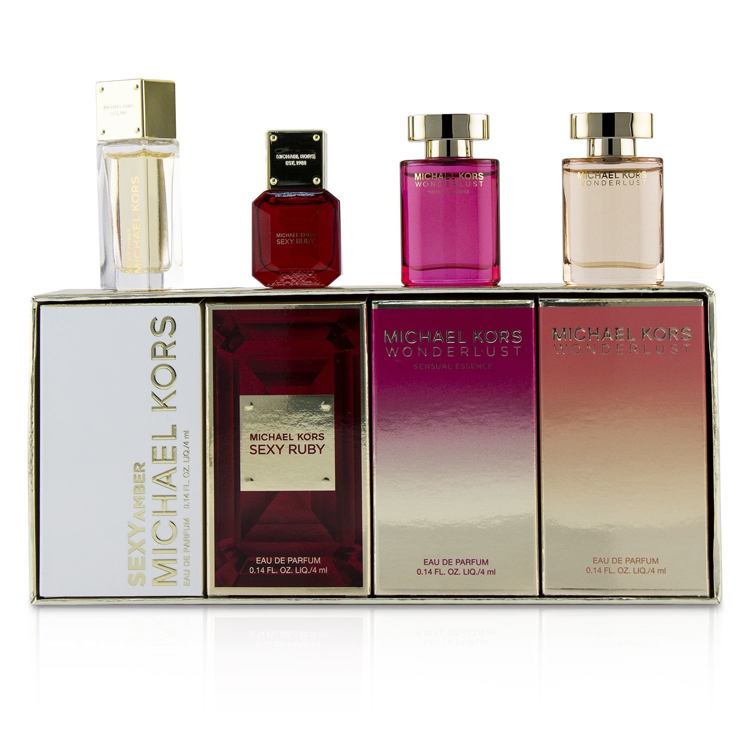 Michael Kors Miniature Coffret: Sexy Amber Eau De Parfum + Sexy Ruby Eau De Parfum + Wonderlust Essence Eau De Parfum + Wonderlust Eau De Parfum 4x4ml/0.14oz