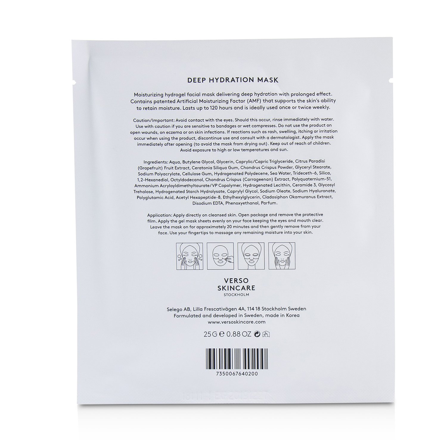 VERSO Deep Hydration Mask 4x25g/0.88oz
