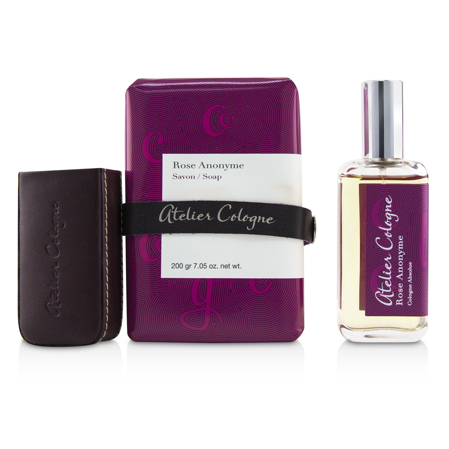 Atelier Cologne Rose Anonyme Coffret: Cologne Absolue Spray 30ml/1oz + Soap 200g/7.05oz + Leather Case for Cologne Absolue Spray 30ml/1oz 3pcs