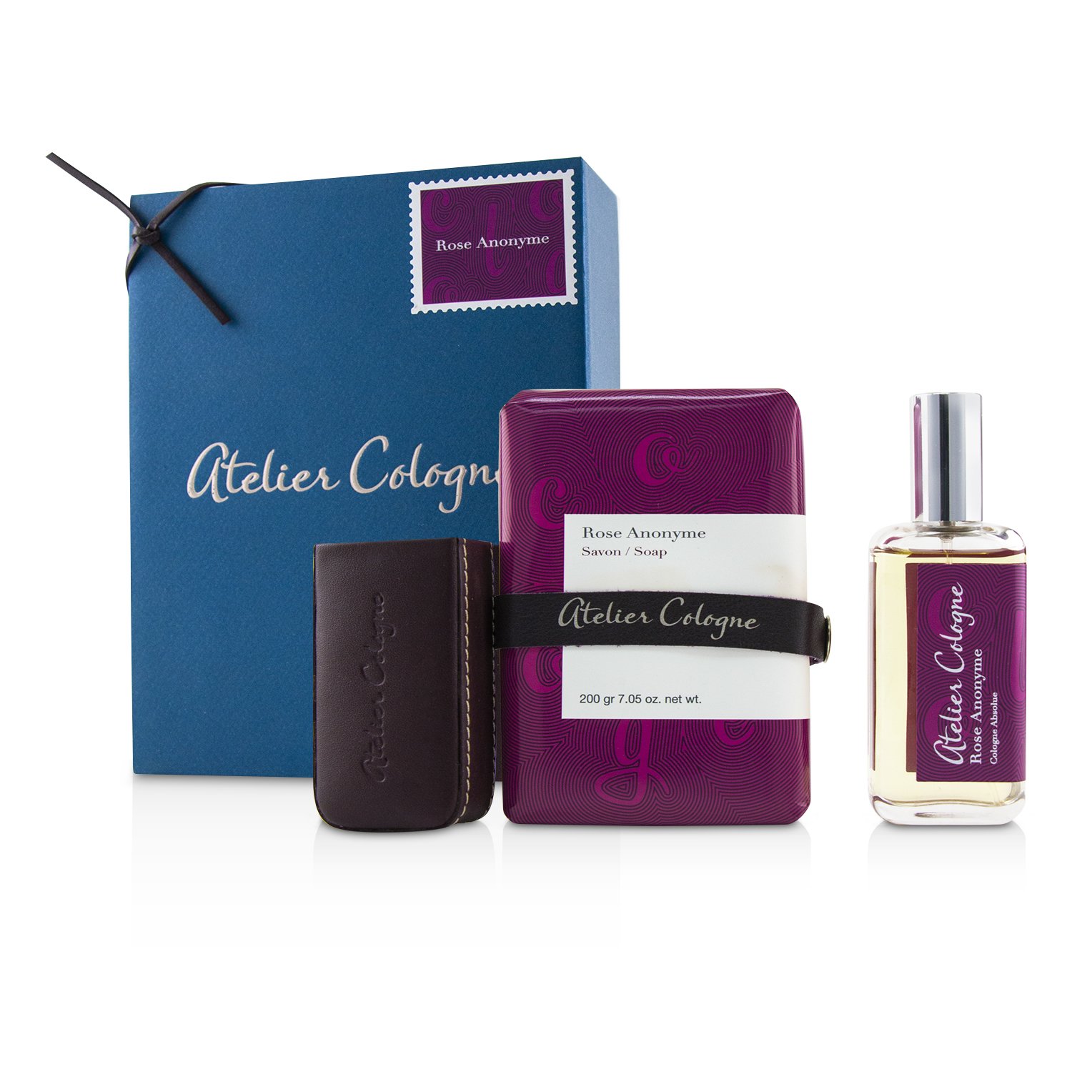 Atelier Cologne Rose Anonyme Coffret: Cologne Absolue Spray 30ml/1oz + Soap 200g/7.05oz + Leather Case for Cologne Absolue Spray 30ml/1oz 3pcs