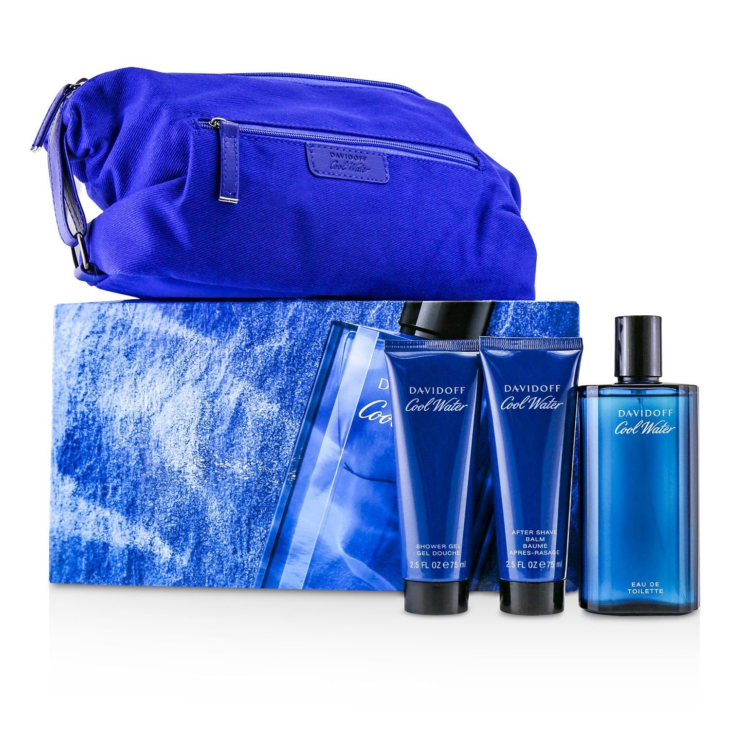 Davidoff Coolwater Coffret: Eau De Toilette Spray 125ml/4.2oz + Bálsamo Para Después de Afeitar 75ml/2.5oz + Gel de Ducha 75ml/2.5oz + Navy Toilet Bag 3pcs+Bag
