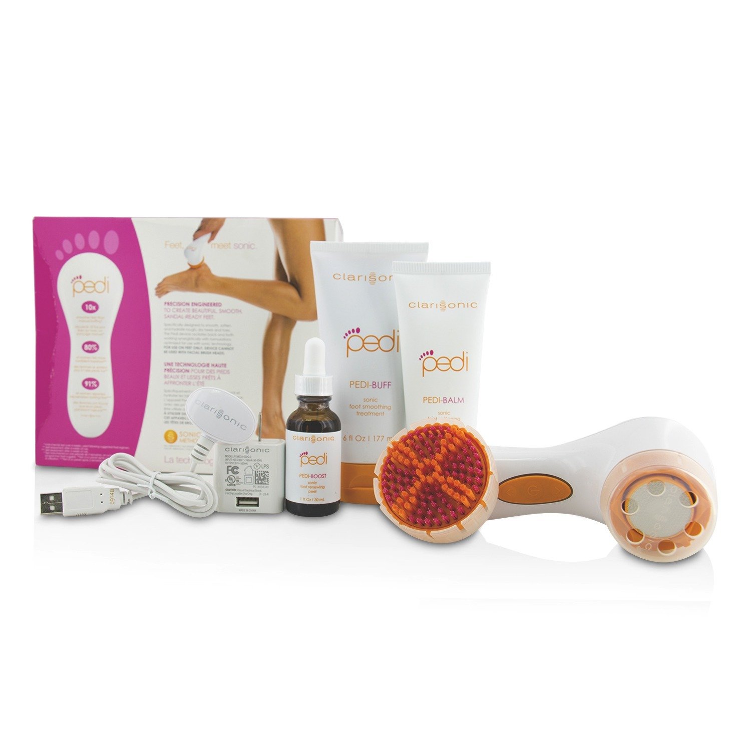 Clarisonic مجموعة تحويل الأقدام Pedi Sonic: Pedi-Buff + بلسم Pedi + مقشر مجددد للأقدام + آلة Pedi + صحن تنعيم (علبة متضررة قليلاً) 7pcs
