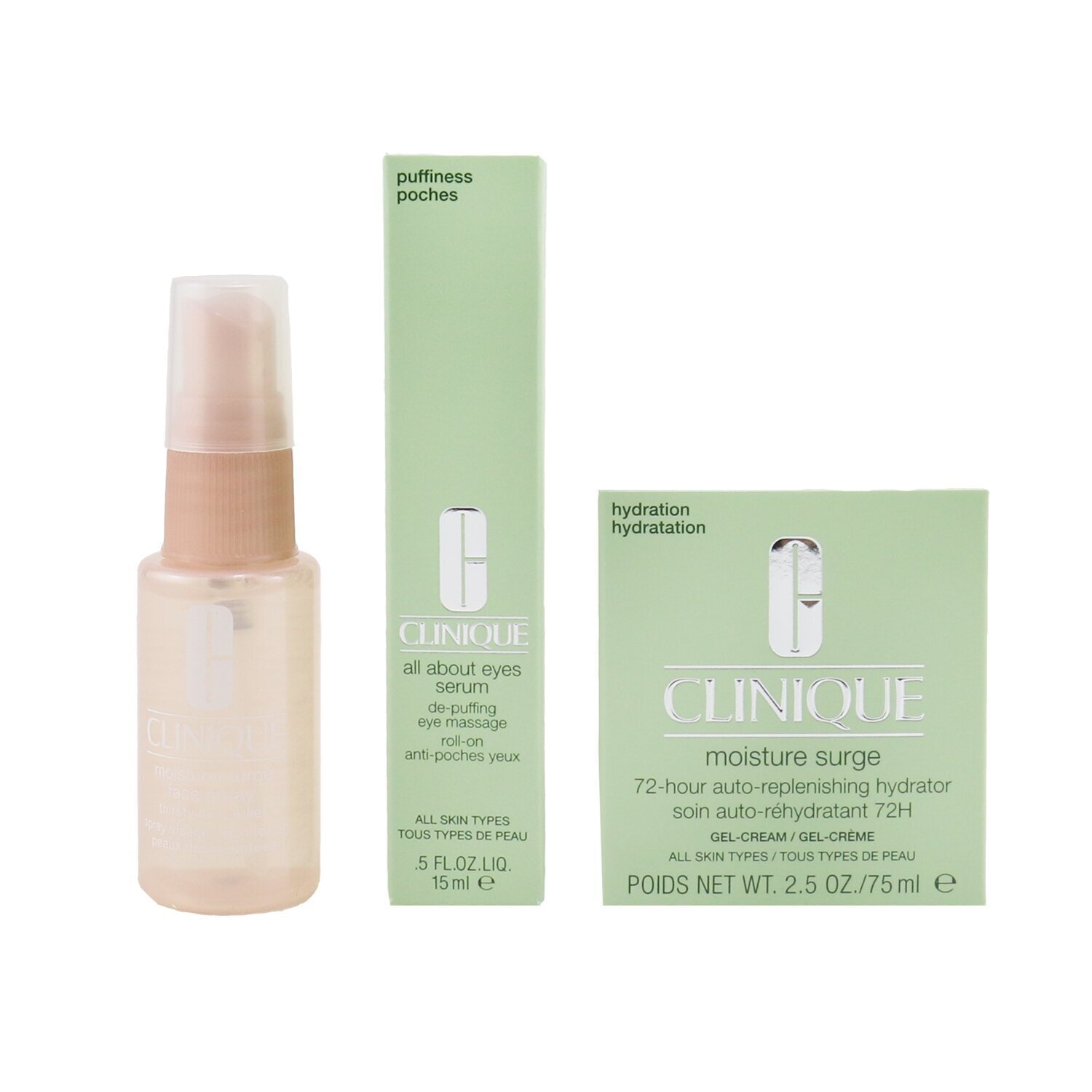 Clinique 倩碧 水磁場保濕組合:水磁場72H超循環保濕凝膠+全效亮眼按摩精華+水磁場長效保濕噴霧 3pcs