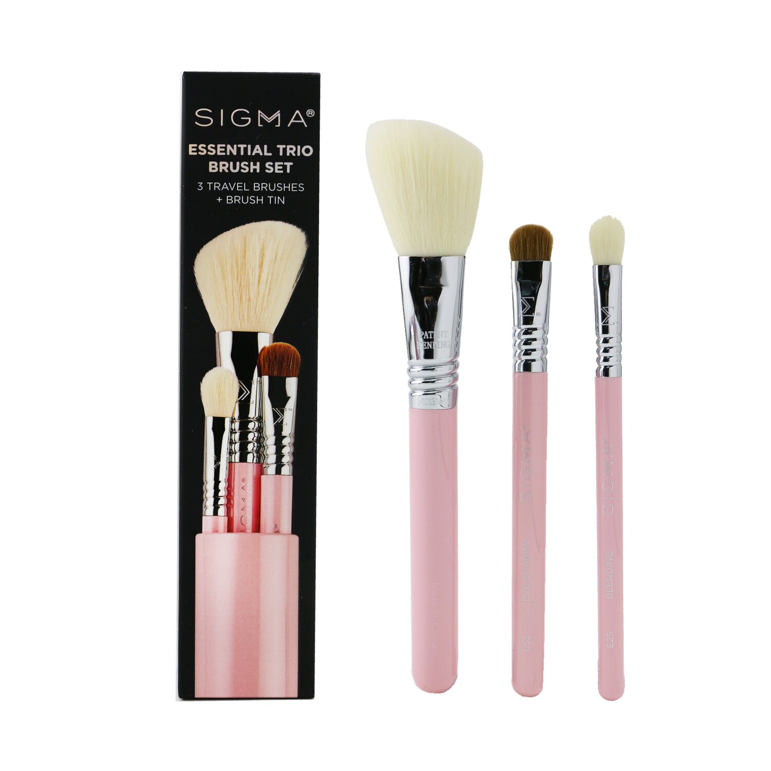 Sigma Beauty Essential Trio Brush Set 3pcs+1 Tin