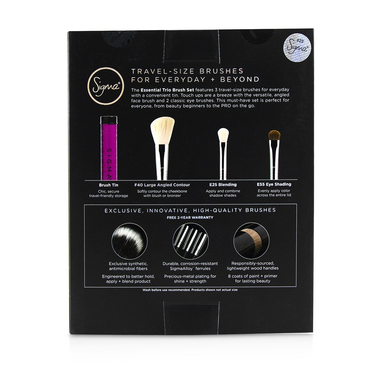 Sigma Beauty Essential Trio Brush Set 3pcs+1 Tin