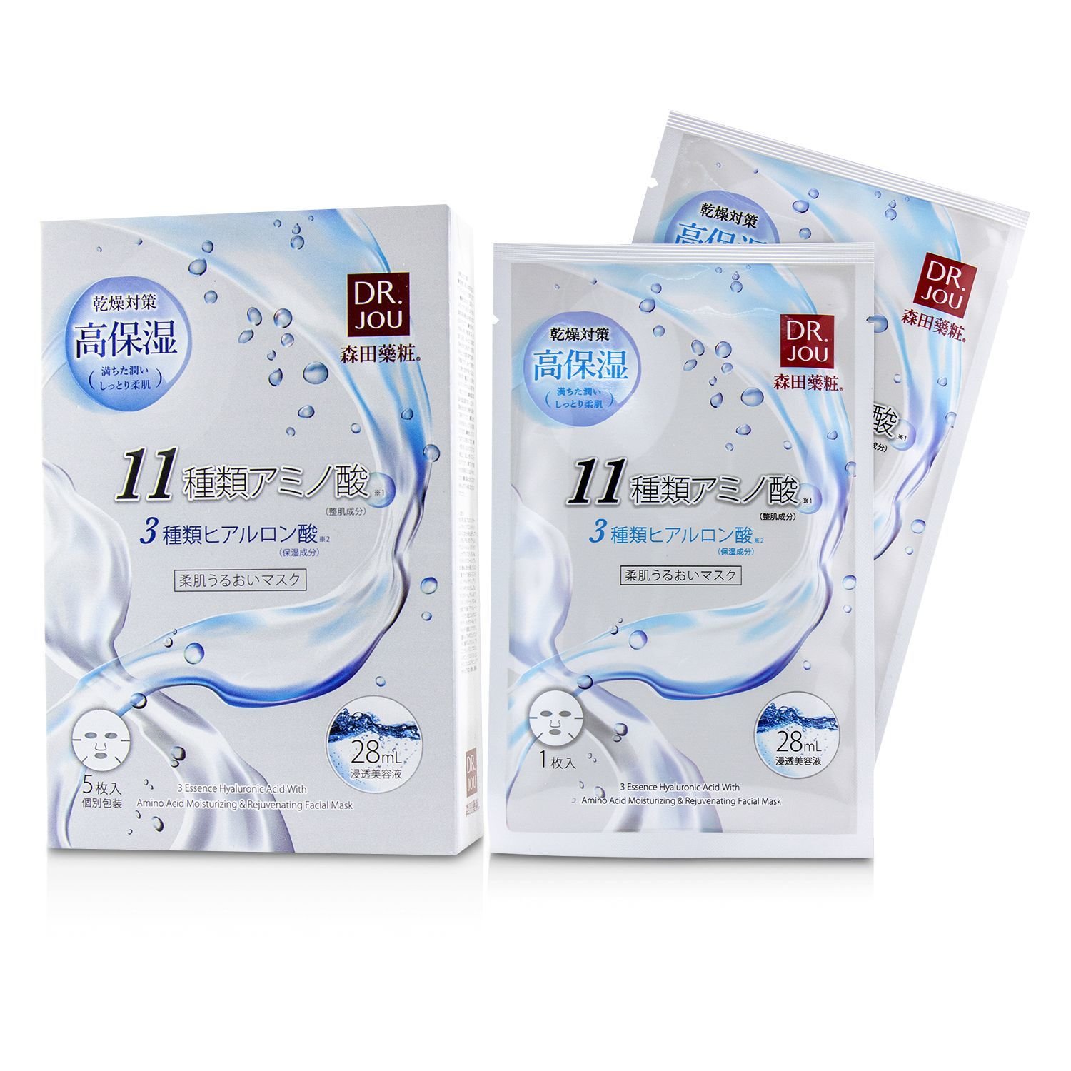 DR. JOU (By Dr. Morita) 3 Essence Hyaluronic Acid with Amino Acid Moisturizing & Rejuvenating Facial Mask 5pcs