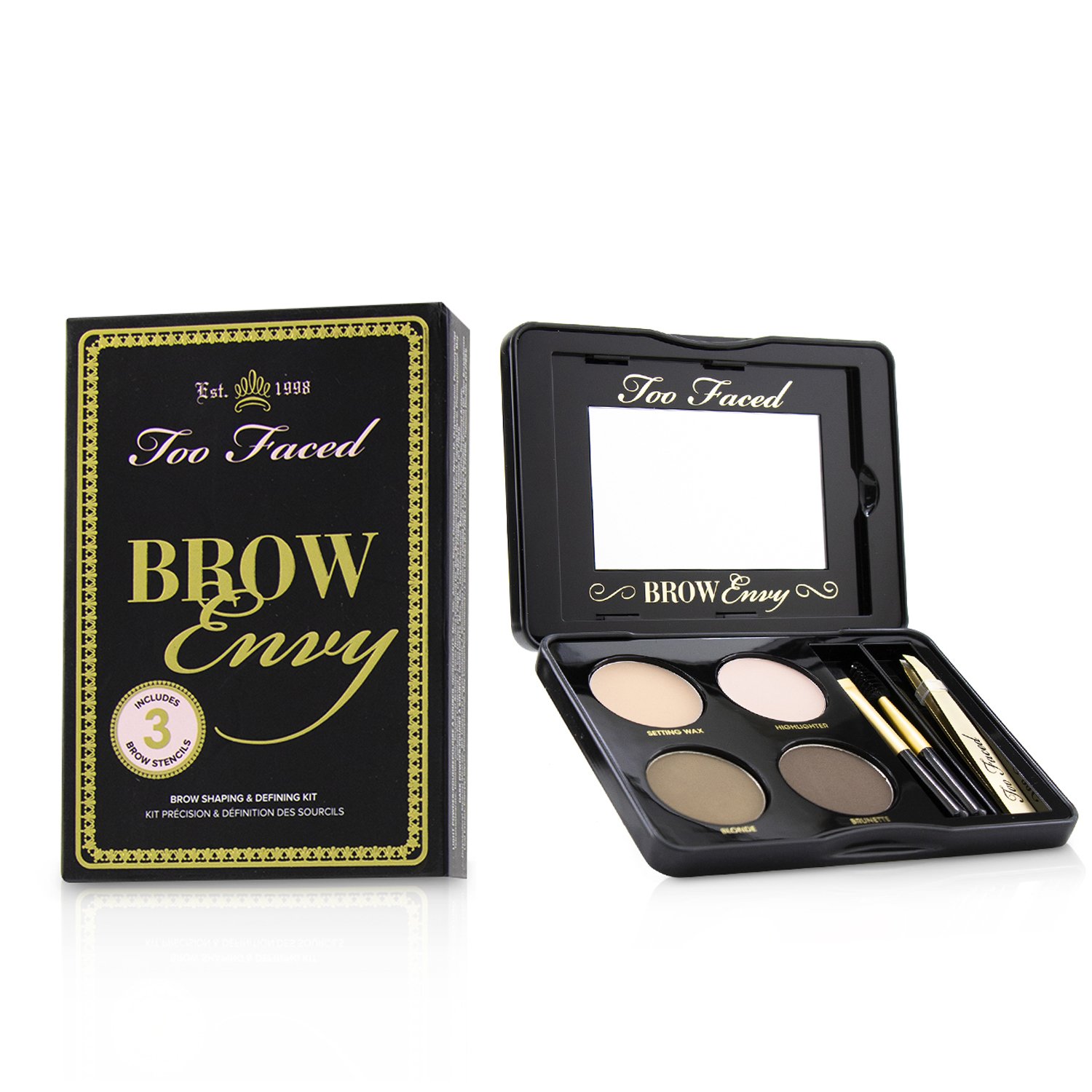 Too Faced مجموعة تحديد ورسم الحواجب Brow Envy: (1x شمع مصفف، 1x هايلايتر، 2x بودرة حواجب، 1x ملقط، 1x فرشاة مدببة، 1x فرشاة صغيرة) 3.6g/0.12oz