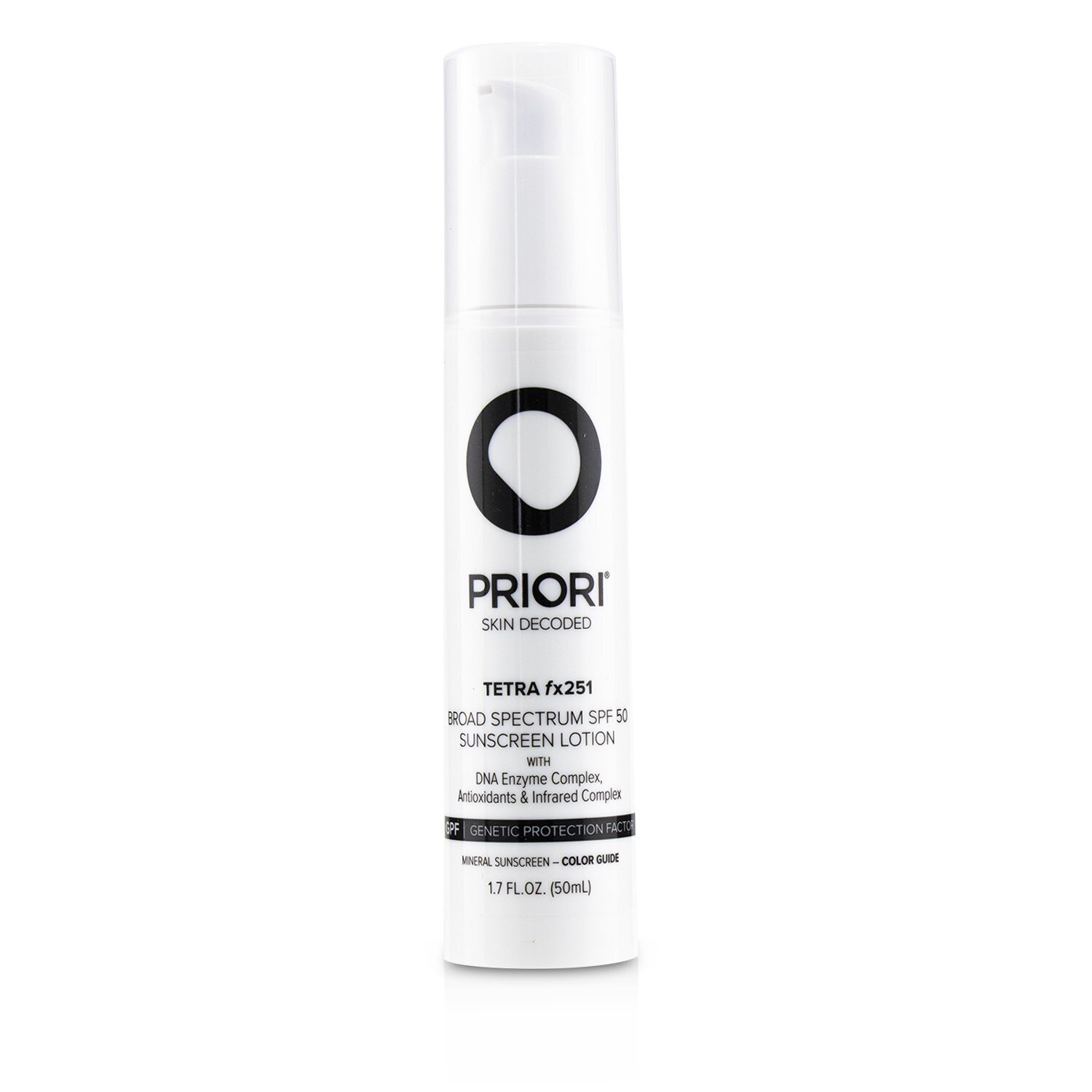 Priori TETRA fx251 Broad Spectrum SPF 45 Sunscreen Lotion - Color Guide 50ml/1.7oz