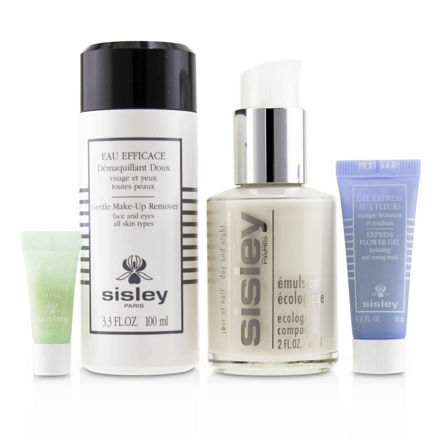 Sisley Week-End Must-Haves Set: Ecological Compound 60ml + Gentle Make-Up Remover 100ml + Express Flower Gel 10ml + Eye Contour Mask 4pcs+1bag