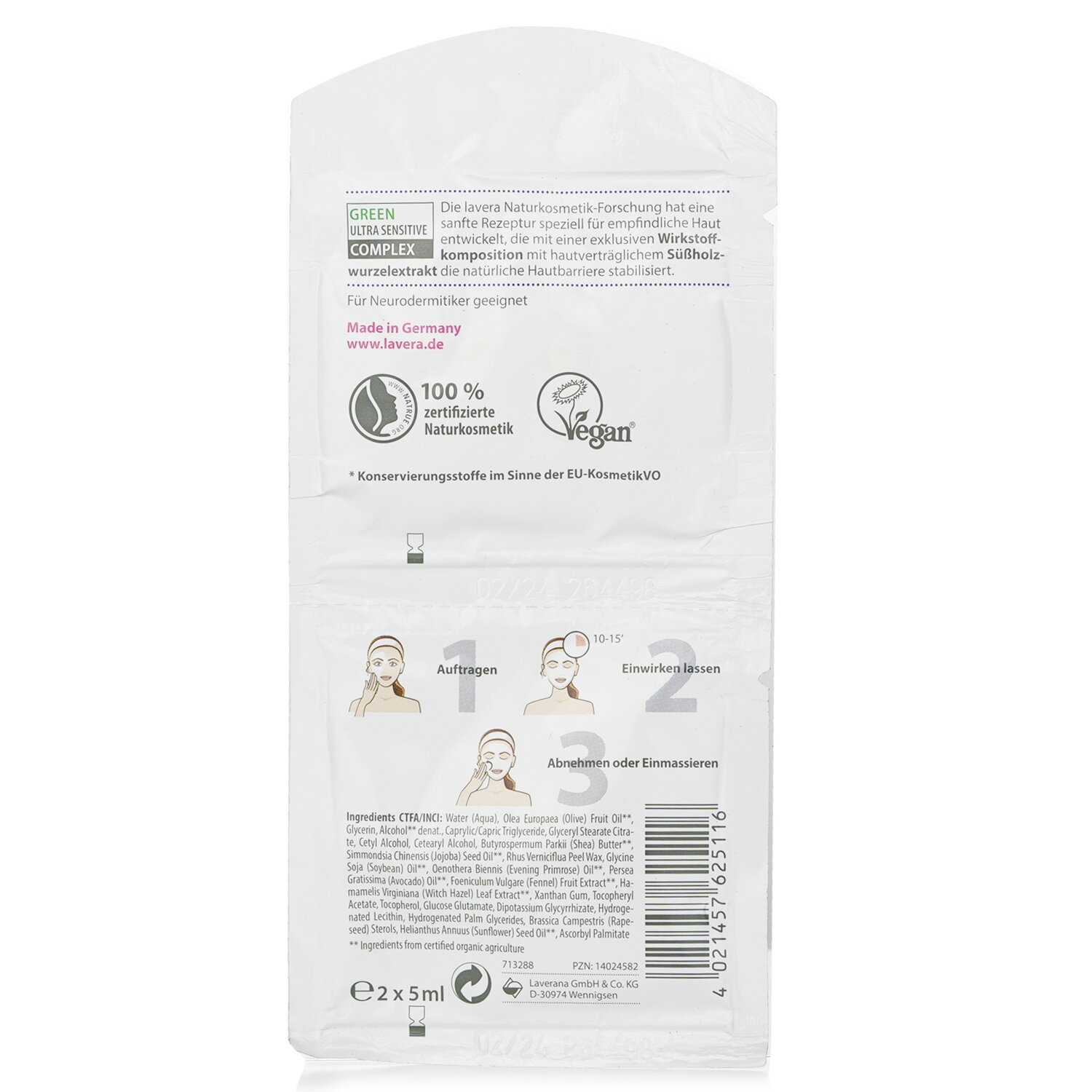 Lavera Máscara de cuidado intensivo neutro 2x5ml