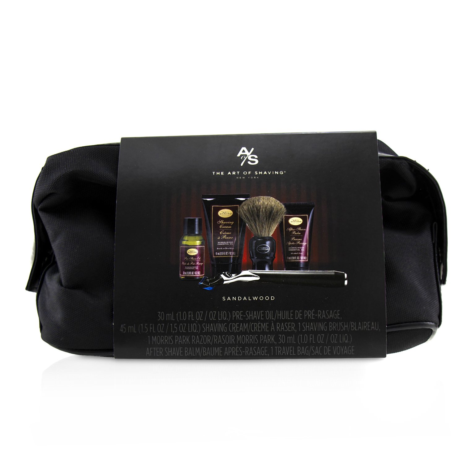 The Art Of Shaving The Four Elements of The Perfect Shave Set with Bag - Sandalwood: Pre Shave Oil + Shave Crm + A/S Balm + Brush + Razor 5pcs+1Bag
