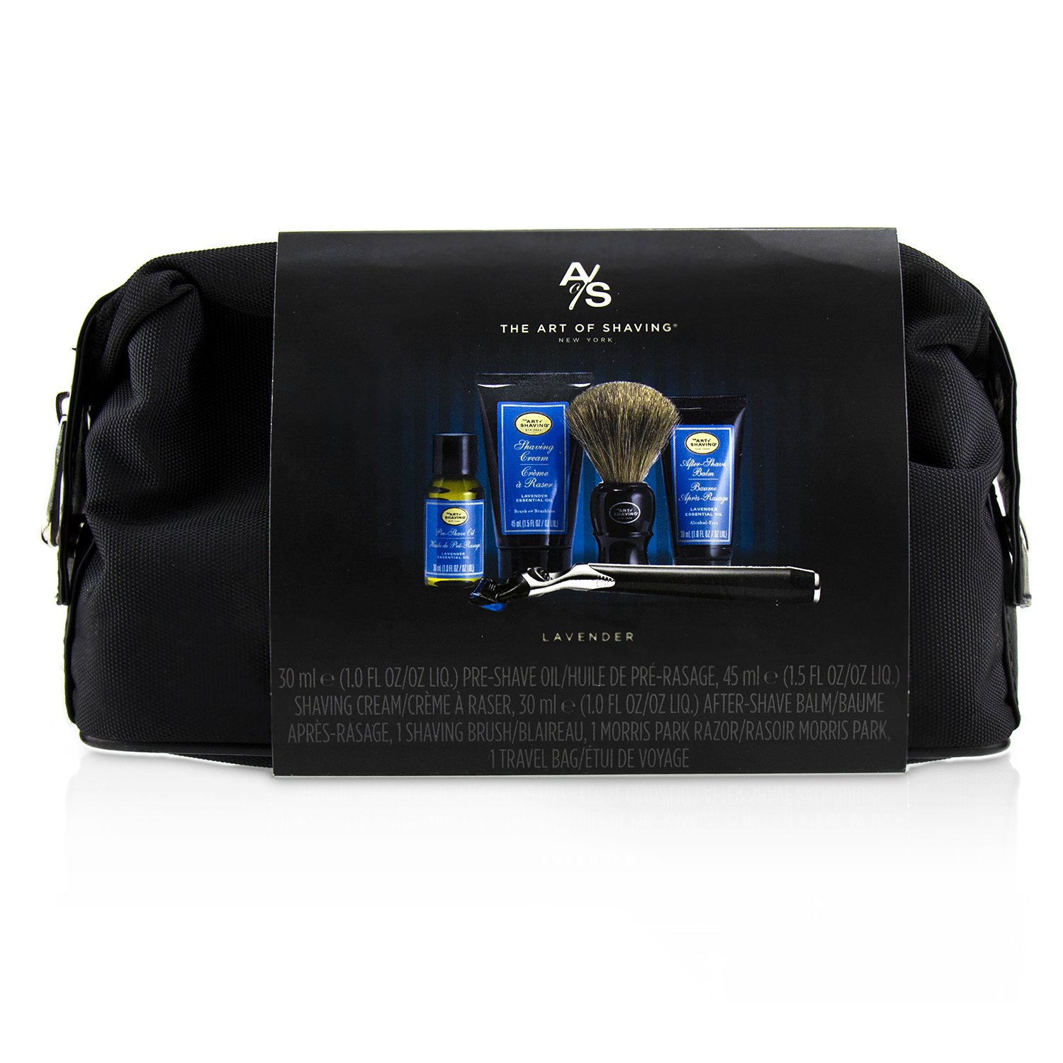The Art Of Shaving The Four Elements of The Perfect Shave Set with Bag - Lavender: Pre Shave Oil + Shave Crm + A/S Balm + Brush + Razor 5pcs+1Bag