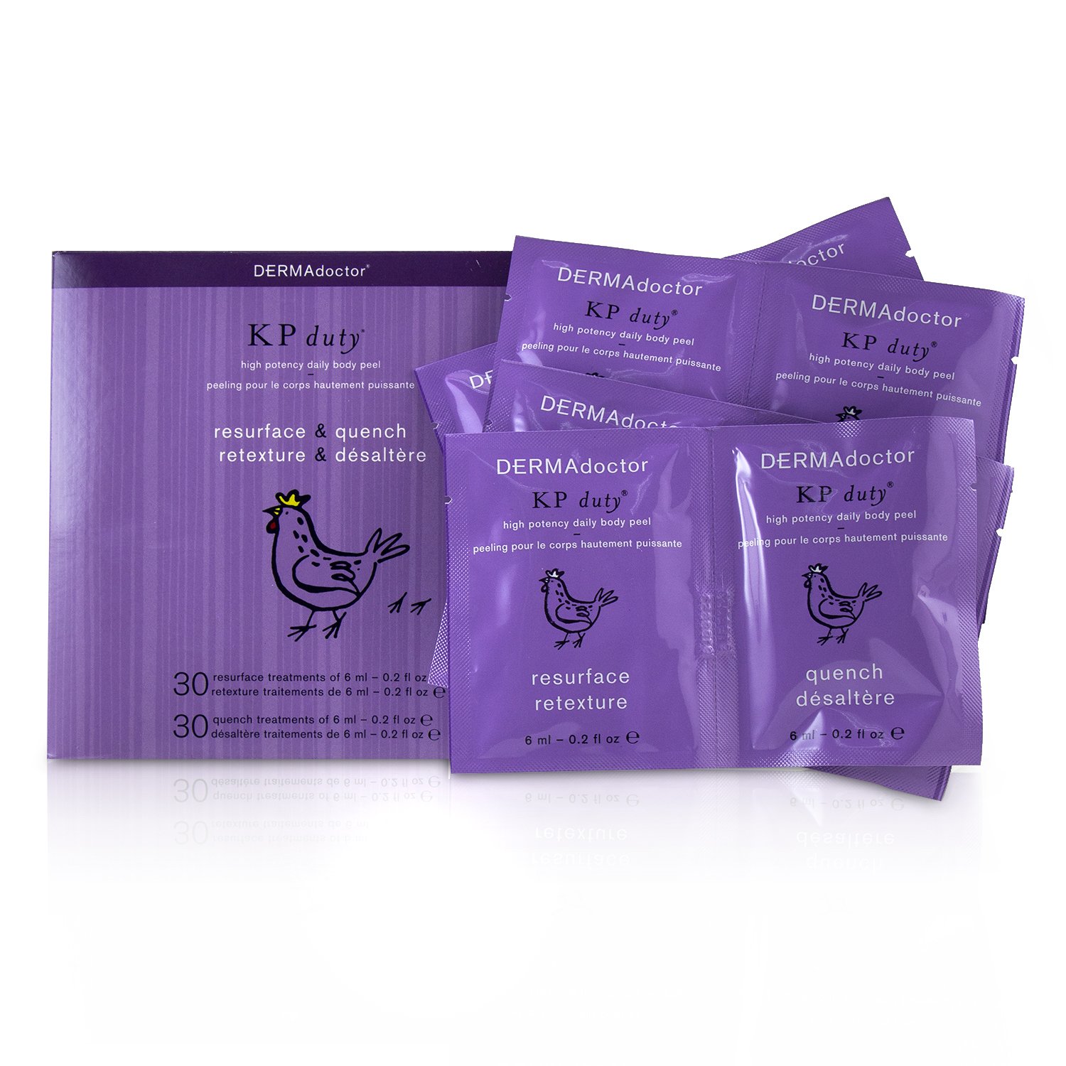 DERMAdoctor KP Duty High Potency Daily Body Peel (30x Resurface Treatments 6ml/2oz, 30x Quench Treatments 6ml/2oz) 30counts