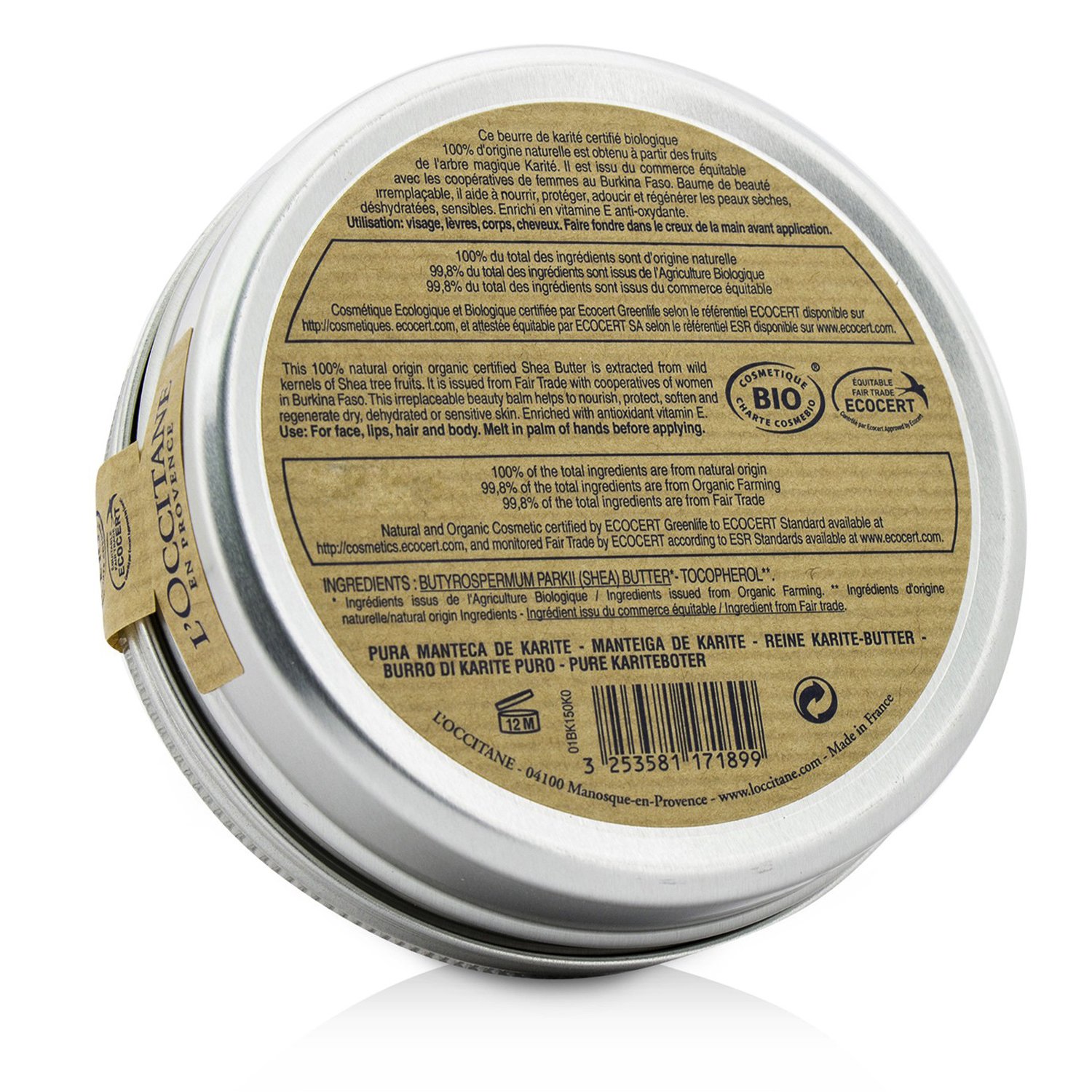 L'Occitane Manteca de Karité Orgánica Pura (Fecha Vto. 09/2019) 150ml/5.2oz