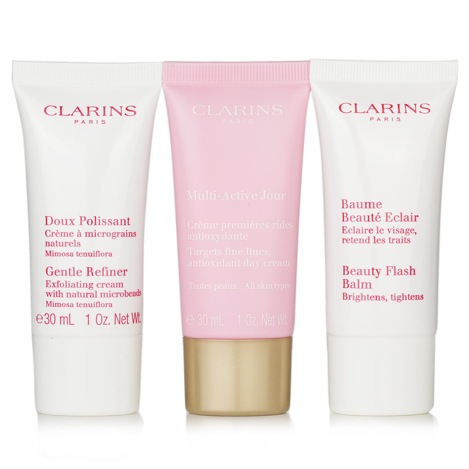 Clarins Multi-Active 30+ Anti-Ageing Skincare Set: Gentle Refiner 30 מ&quot;ל + Multi-Active Day Cream 30 מ&quot;ל + Beauty Flash Balm 30 מ&quot;ל 3pcs