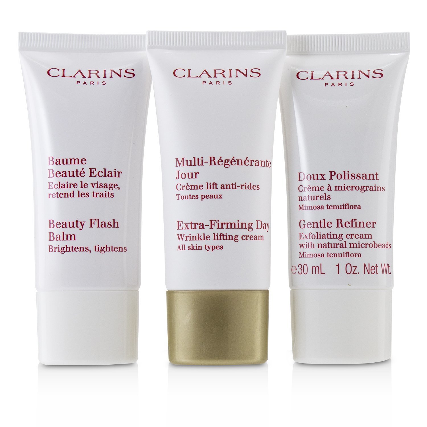 Clarins Extra-Firming 40+ Anti-Ageing Skincare Set:Gentle Refiner 30ml +Extra-Firming Day Cream 30ml+ Beauty Flash Balm 30ml 3pcs