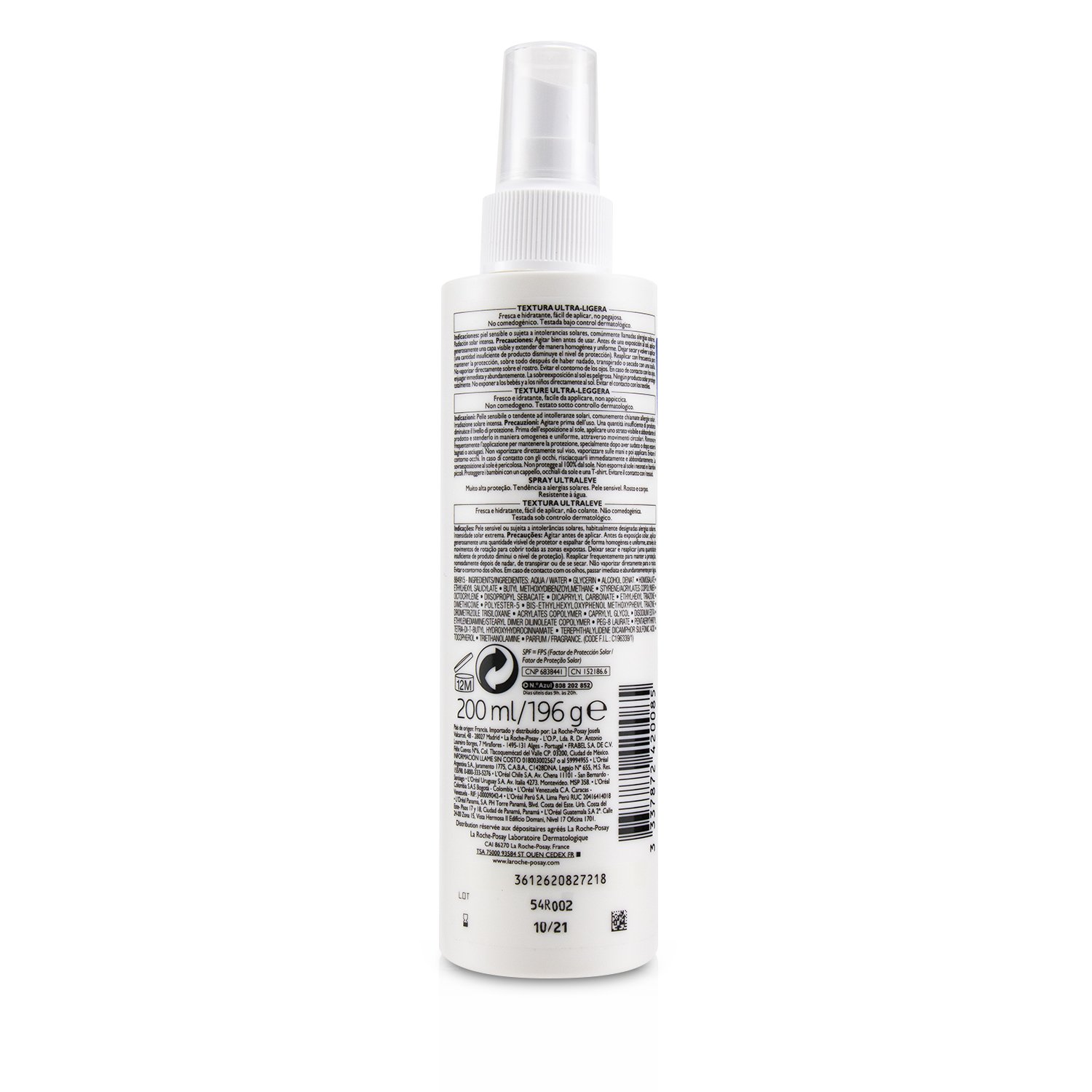 La Roche Posay Anthelios XL Ultra-Light Spray SPF 50+ - For Sensitive Skin (Water Resistant) 200ml/6.7oz