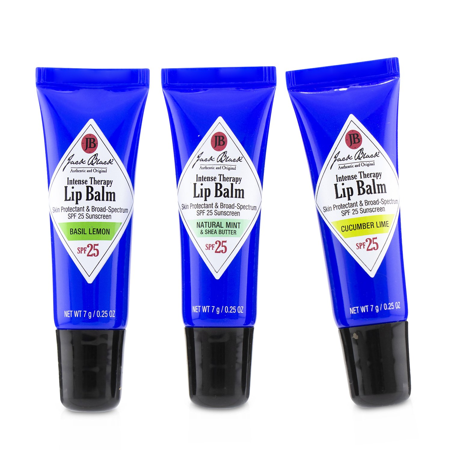 Jack Black The Balm Squad Gift Set: Intense Therapy Lip Balm SPF25 (Natural Mint & Shea Butter + Cucumber Lime + Basil Lemon) 3pcs