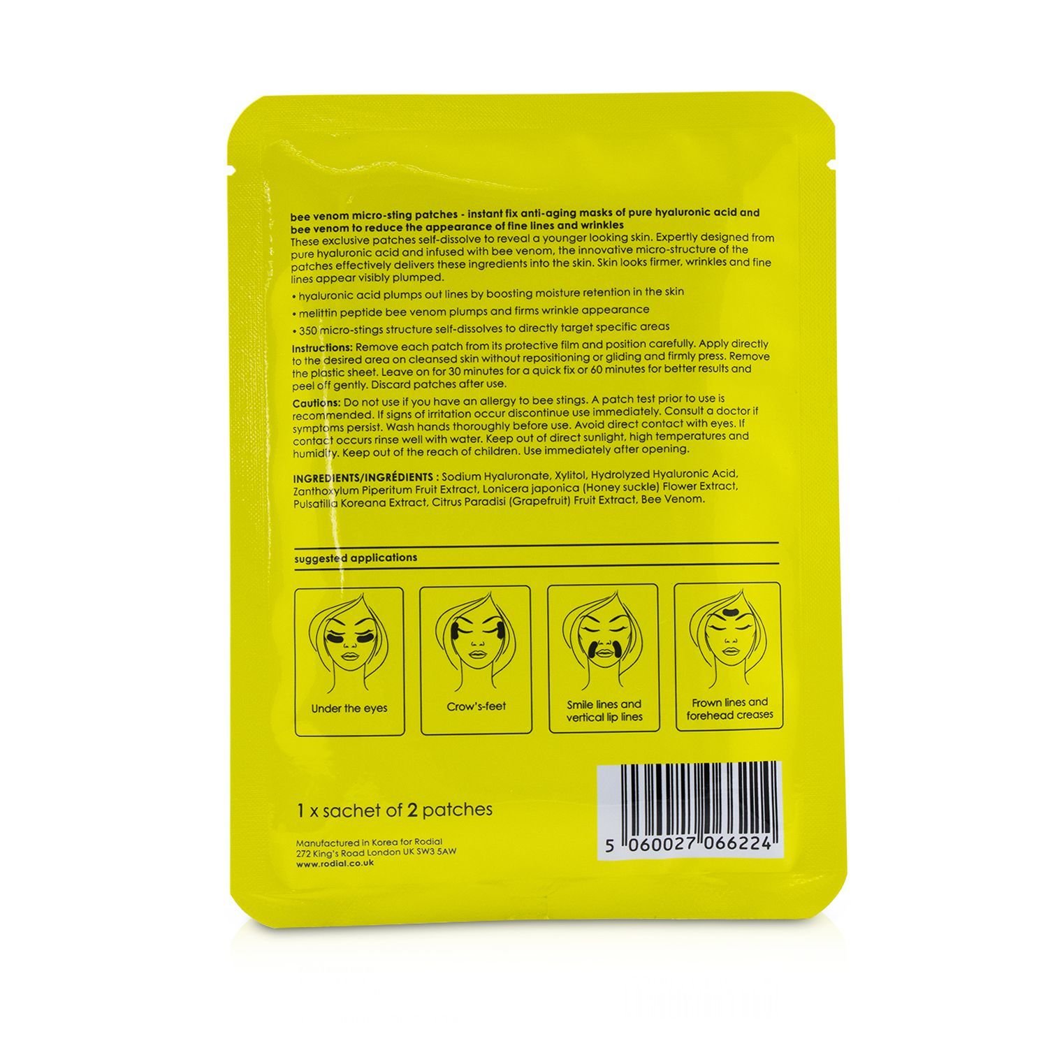 Rodial Bee Venom Micro Sting Patches 4 Sachet Pack 4x2patches